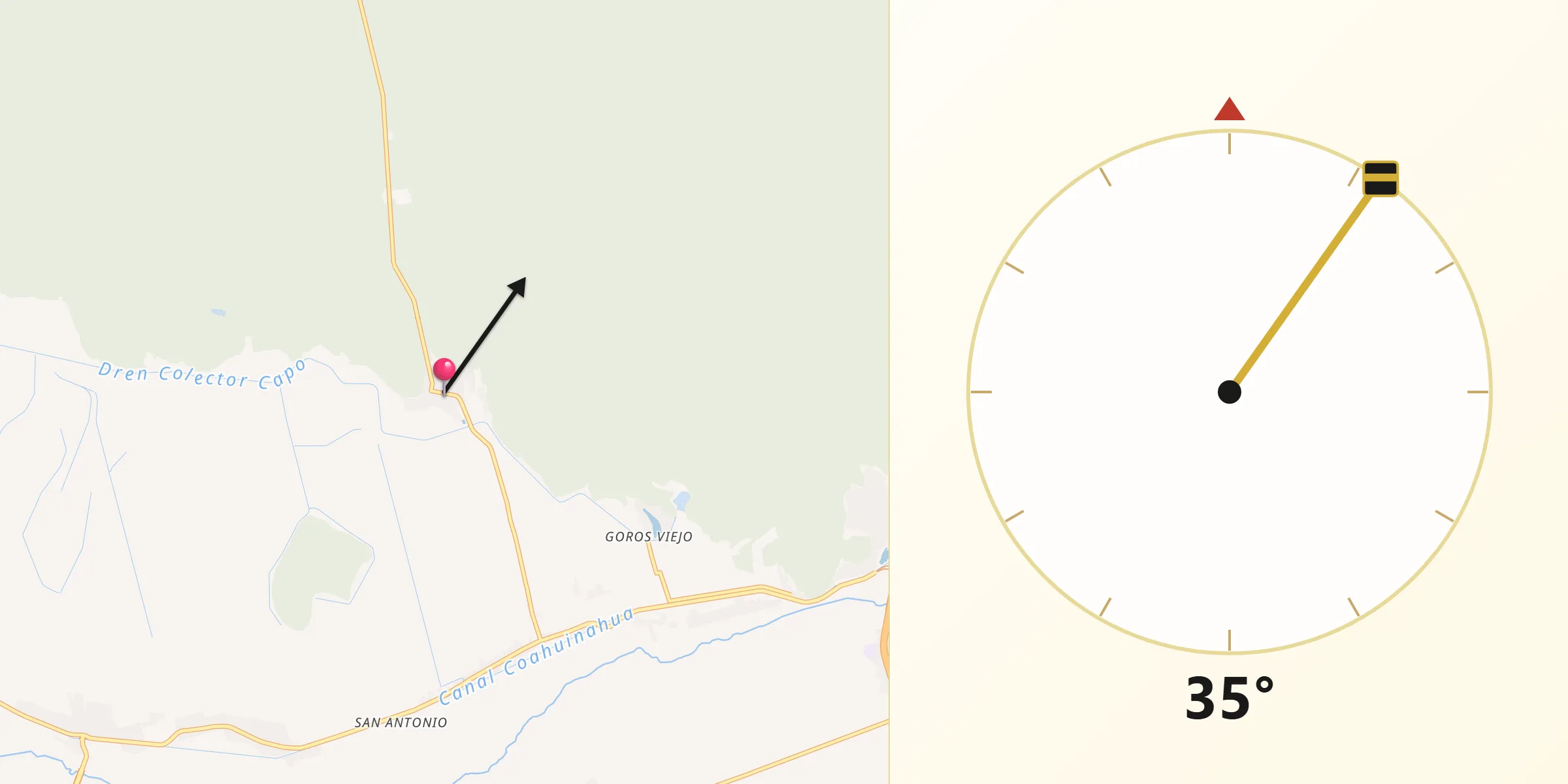Dirección de la Qibla desde Ejido Tosalibampo