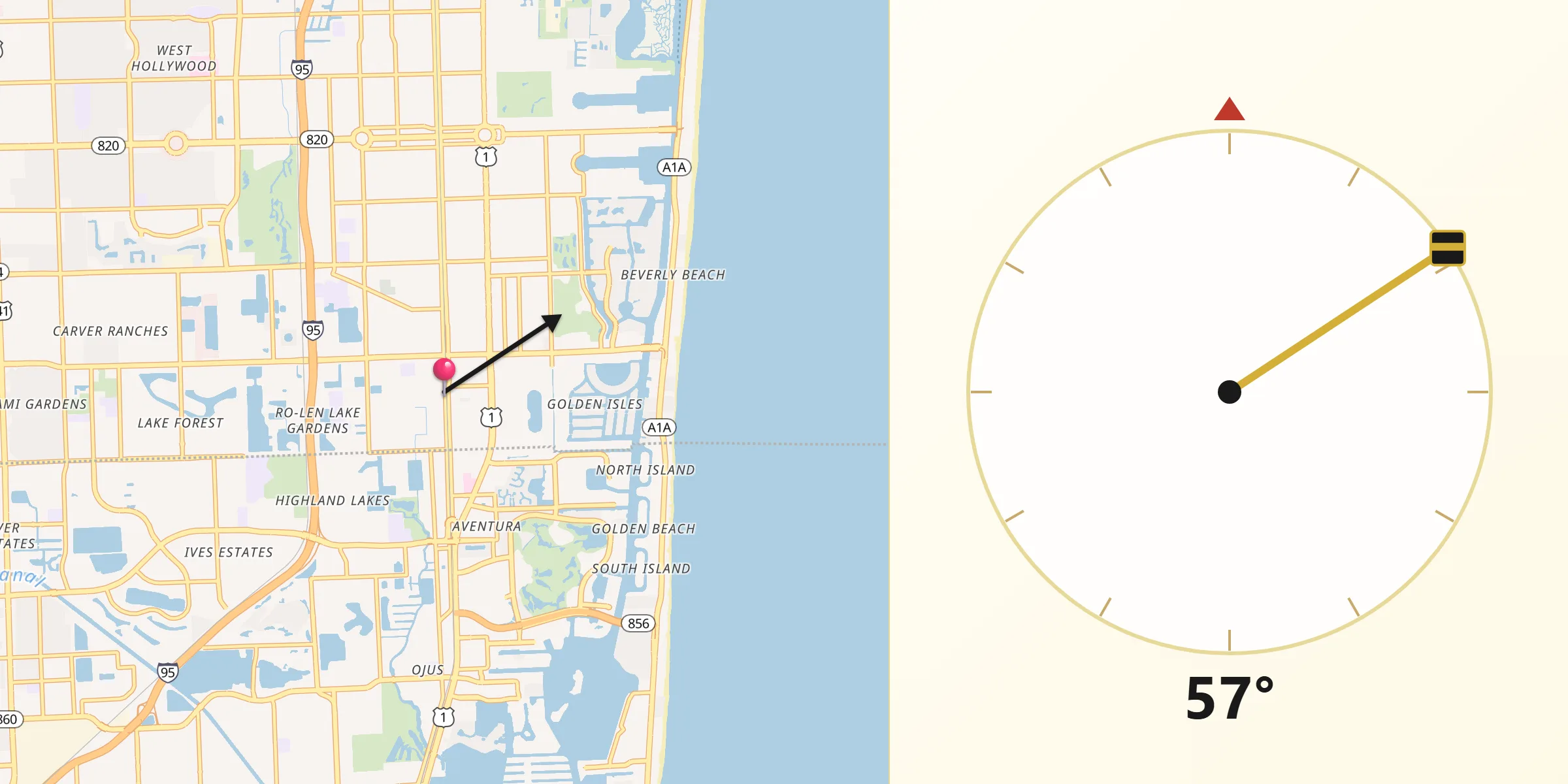 Qibla Direction from Hallandale