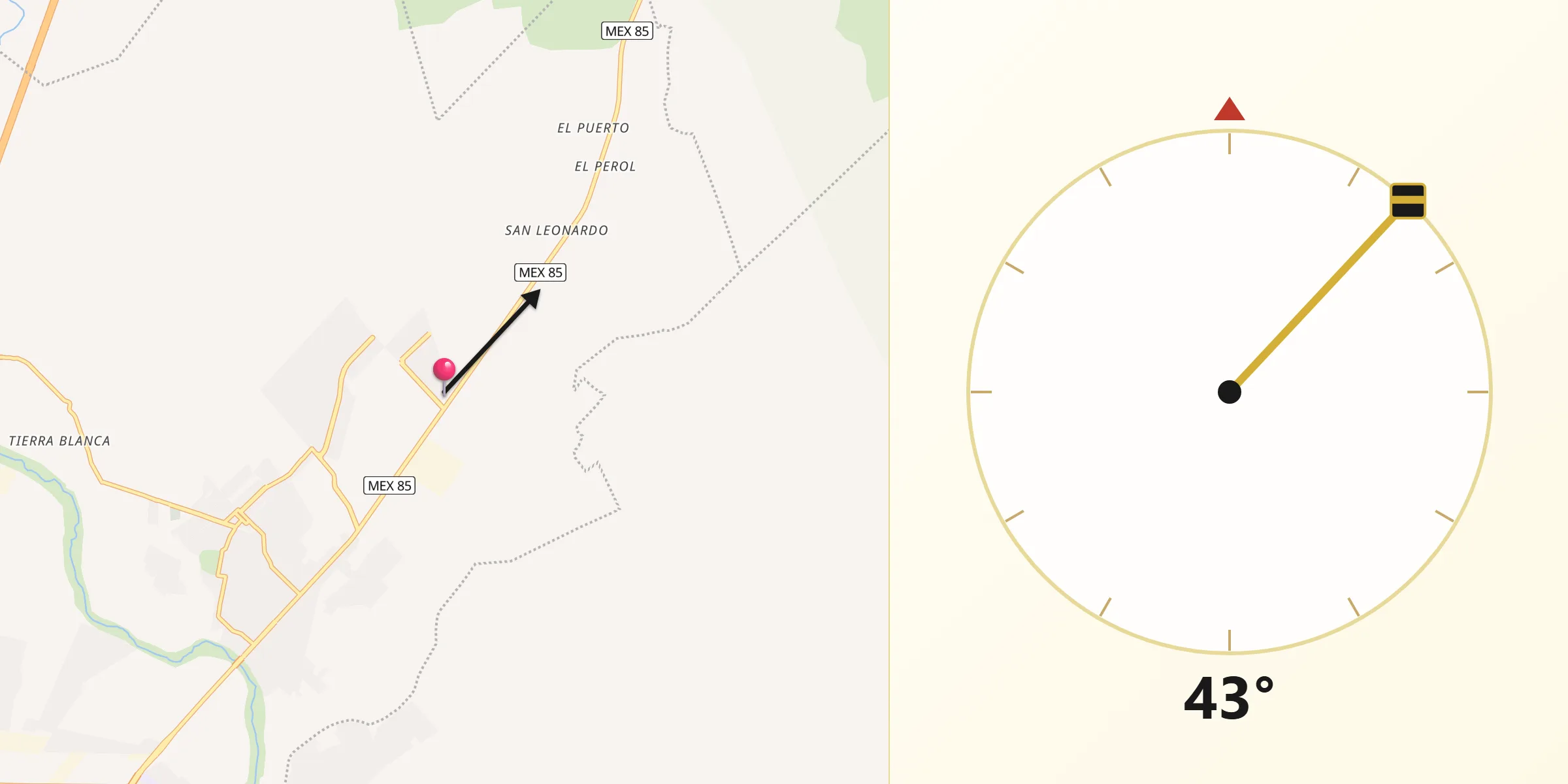 Dirección de la Qibla desde Portal de las Salinas