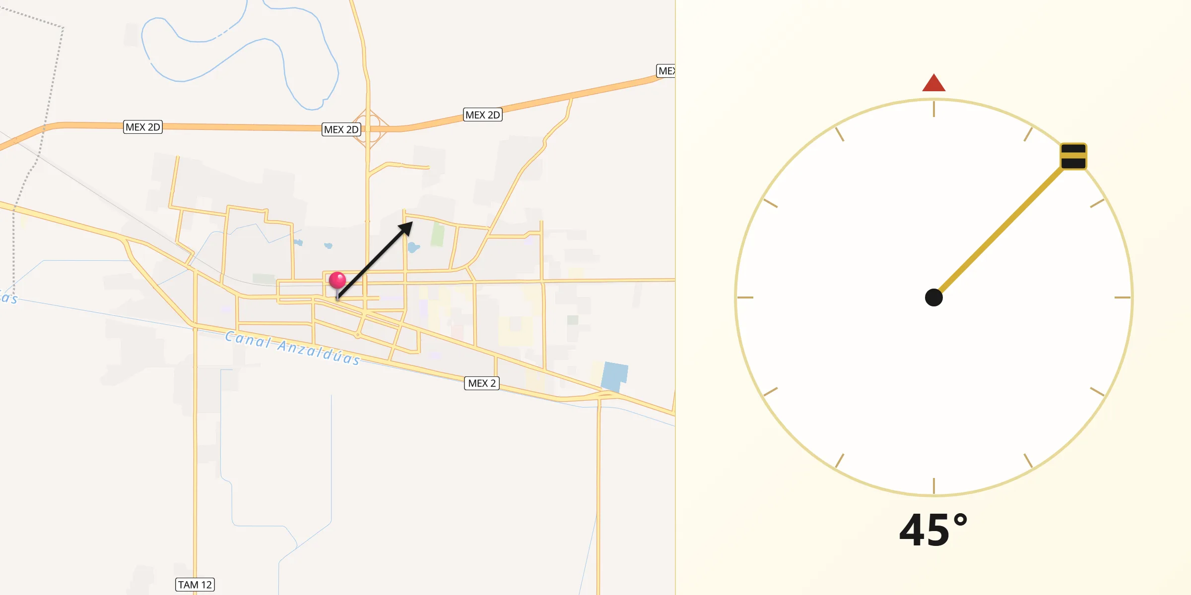 Dirección de la Qibla desde Ciudad Río Bravo