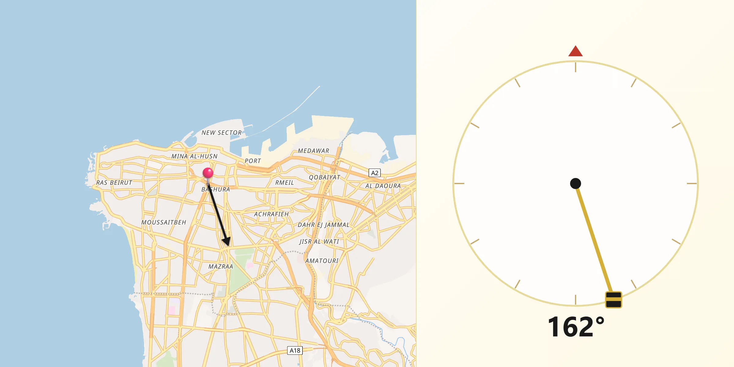 Direction vers la Qibla depuis Arendonk