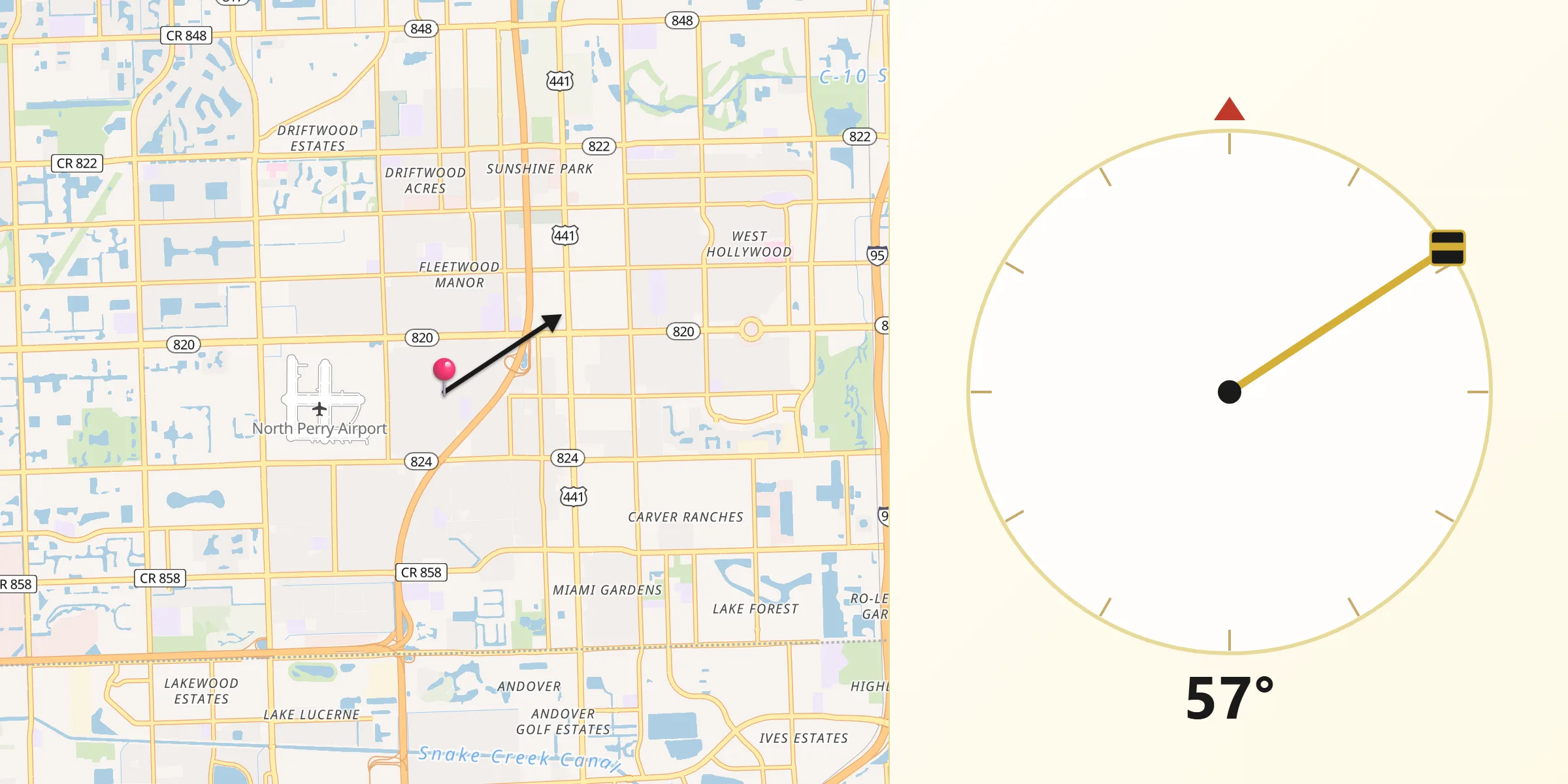 Dirección de la Qibla desde Pembroke Pines