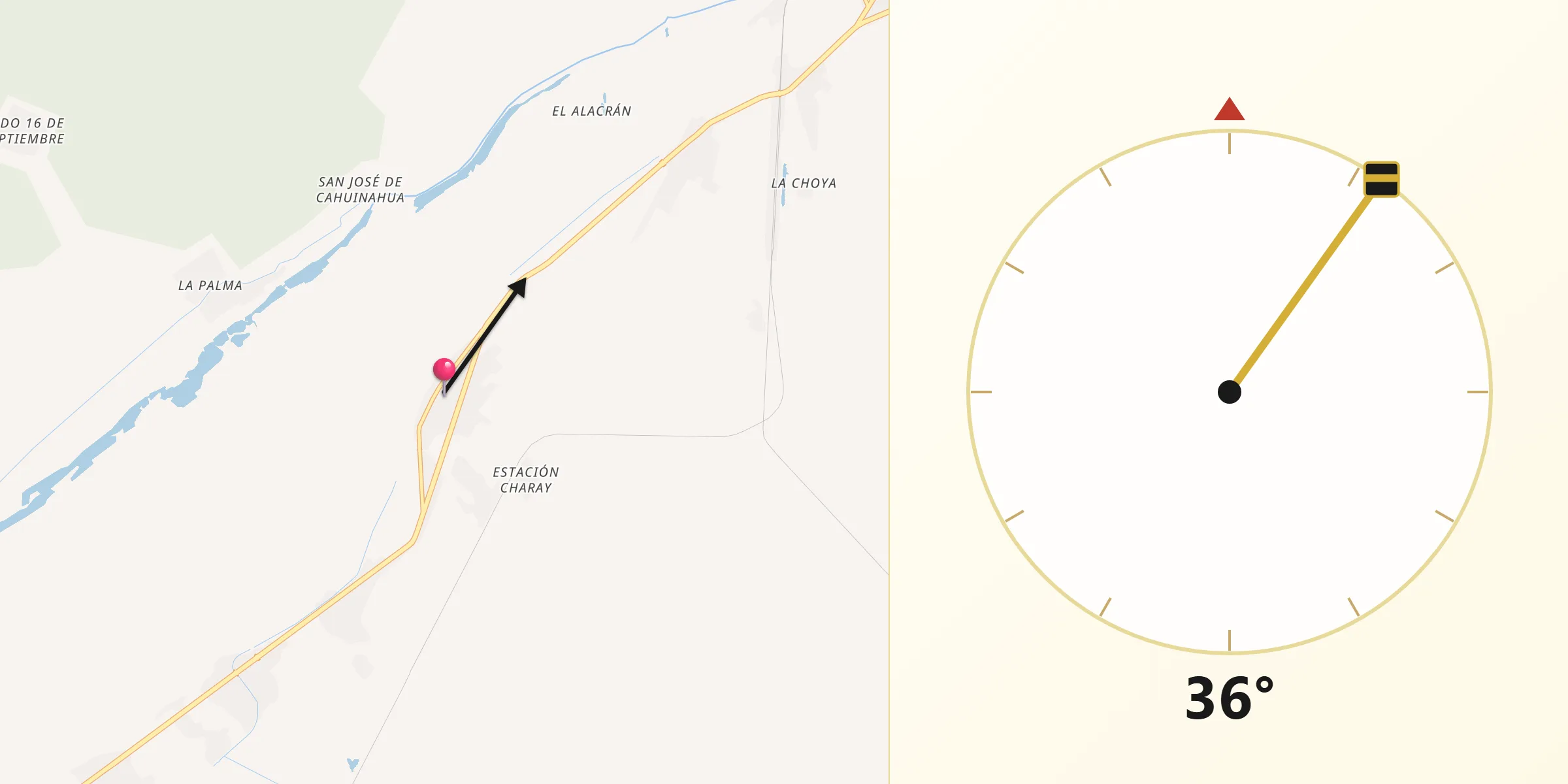 Dirección de la Qibla desde Charay