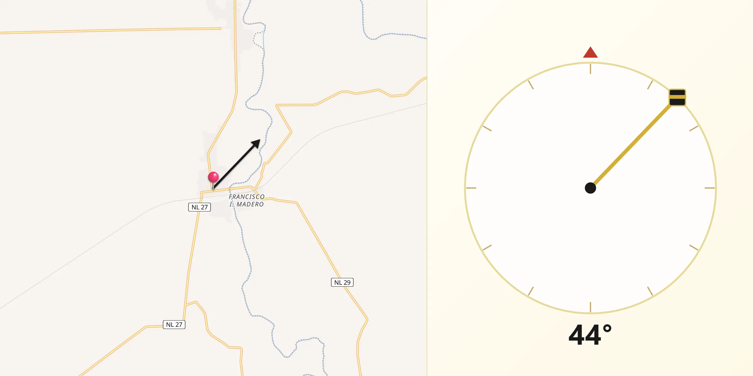 Dirección de la Qibla desde Aldama Estación