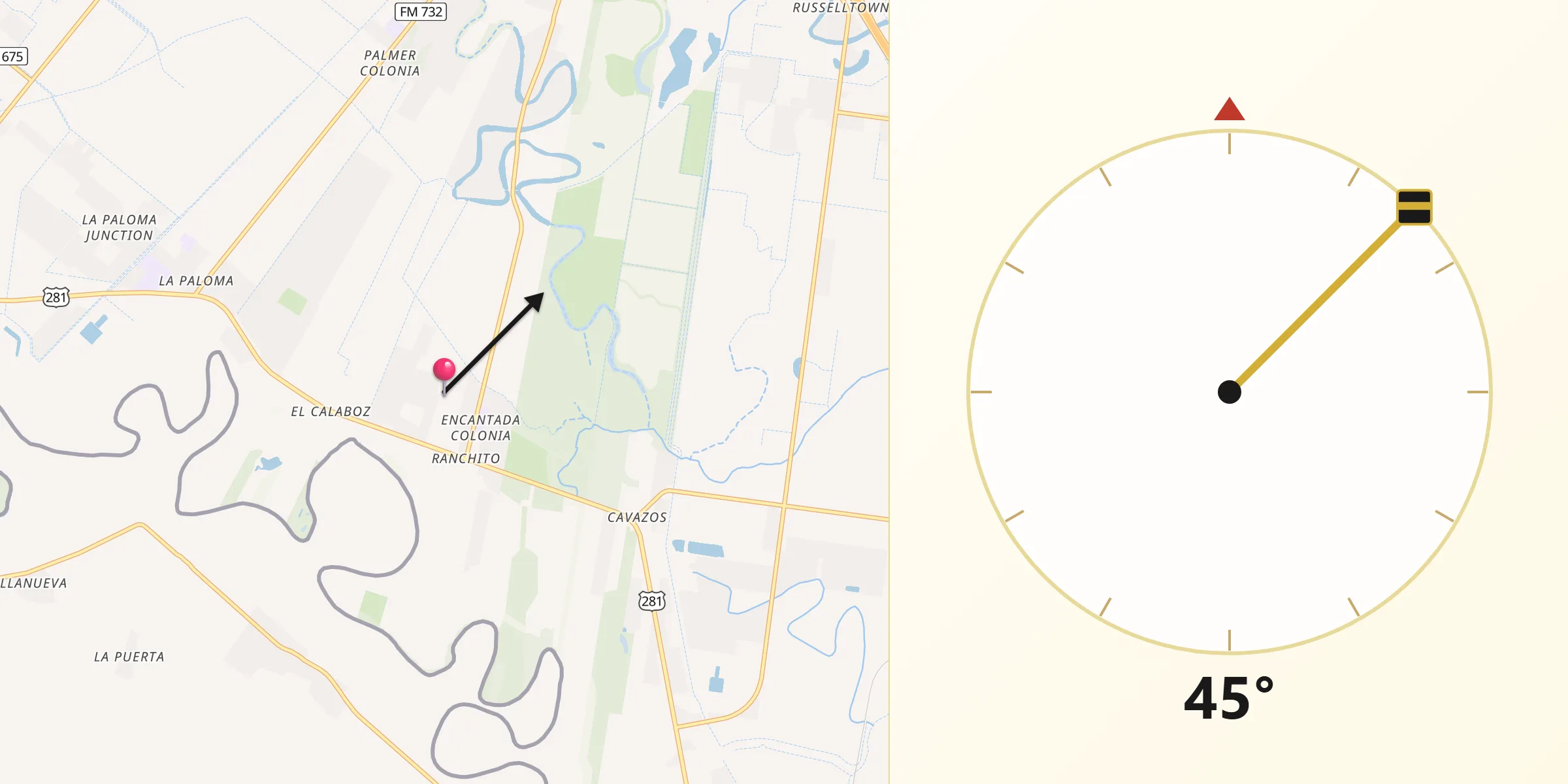 Qibla Direction from Encantada-Ranchito-El Calaboz