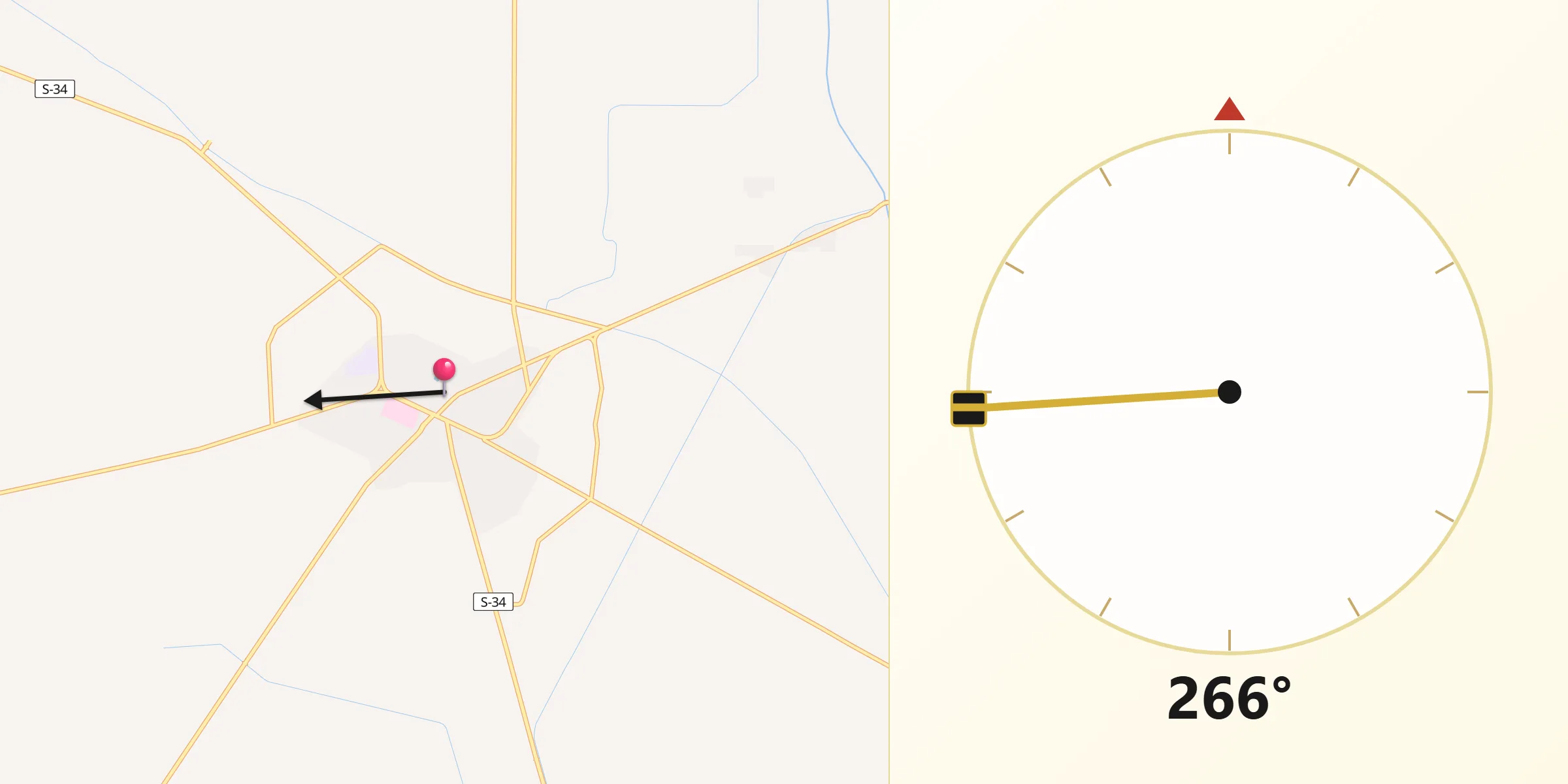 Direction vers la Qibla depuis Sanghar