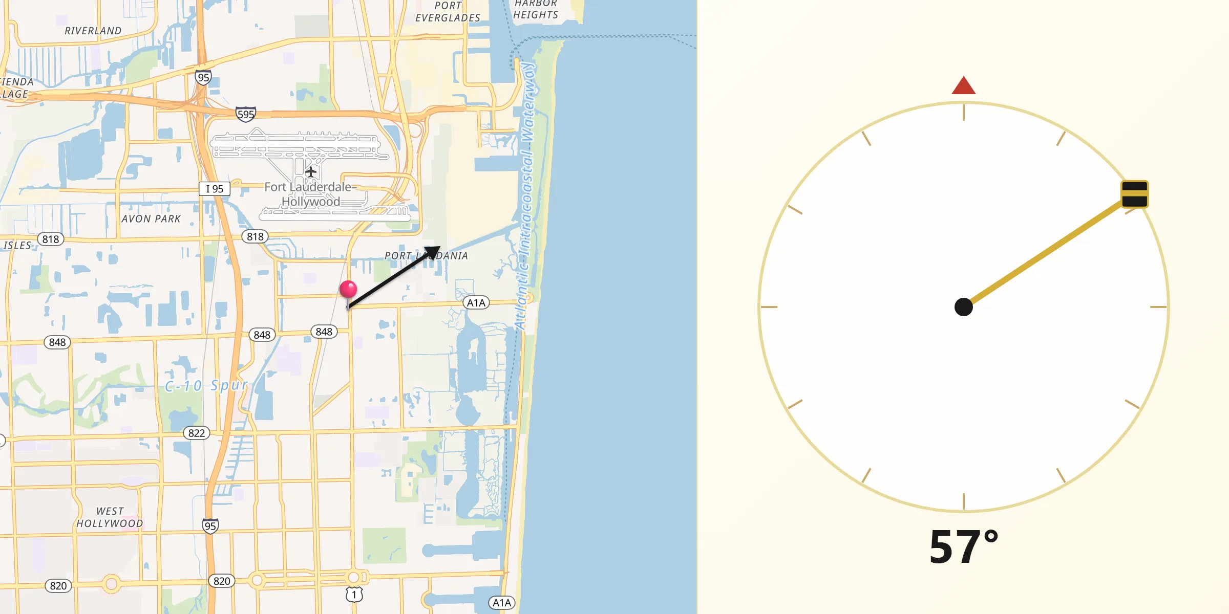 Qibla Direction from Dania Beach