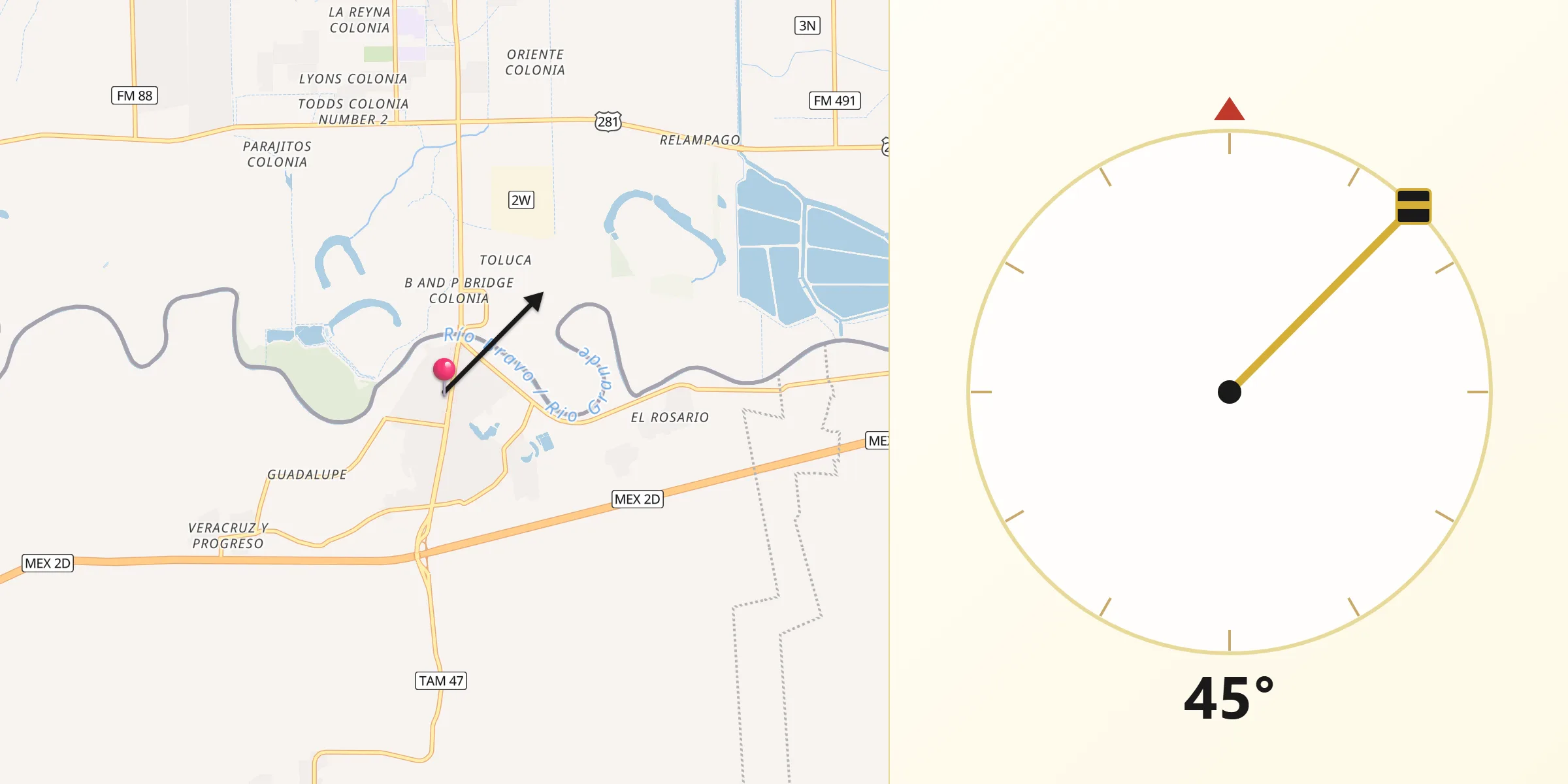 Dirección de la Qibla desde Nuevo Progreso