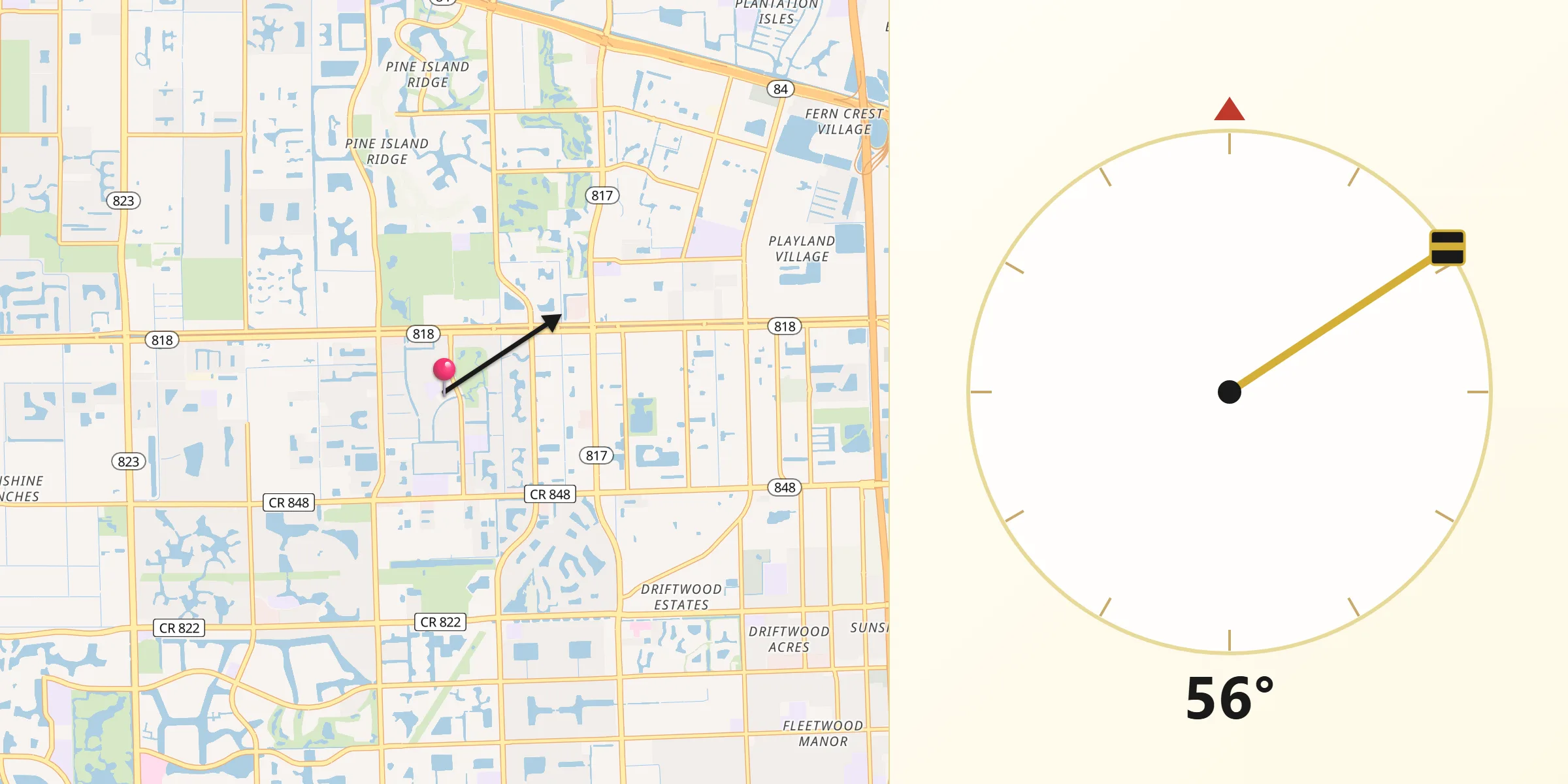 Qibla Direction from Cooper City