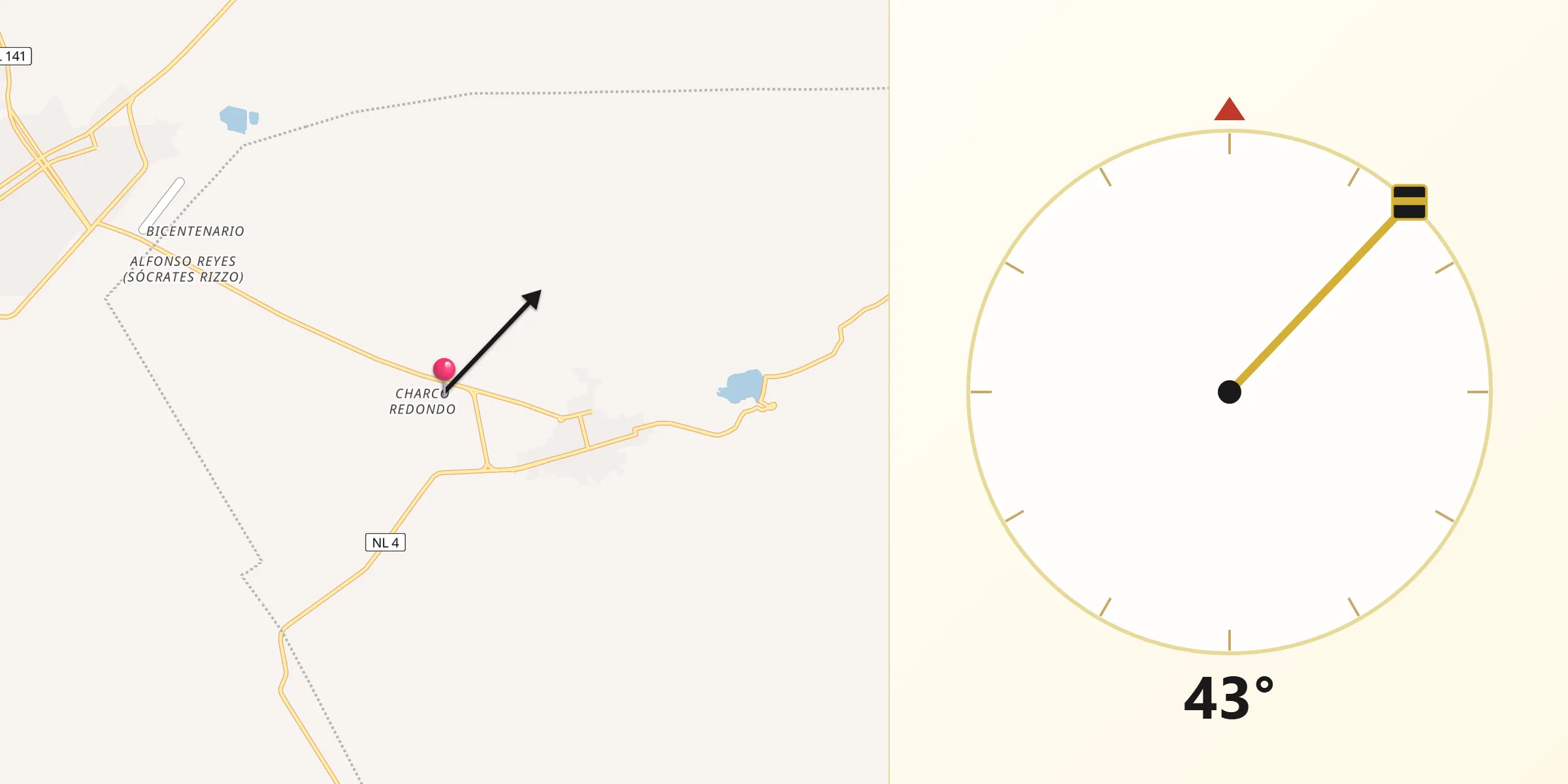Dirección de la Qibla desde Charco Redondo