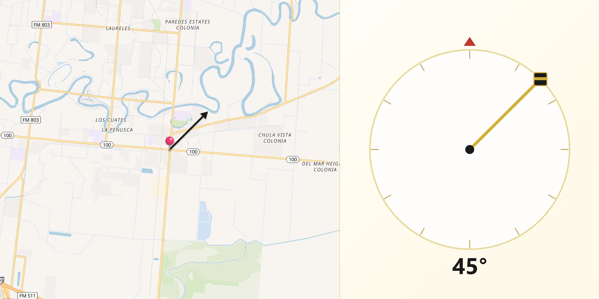 Qibla Direction from Los Fresnos