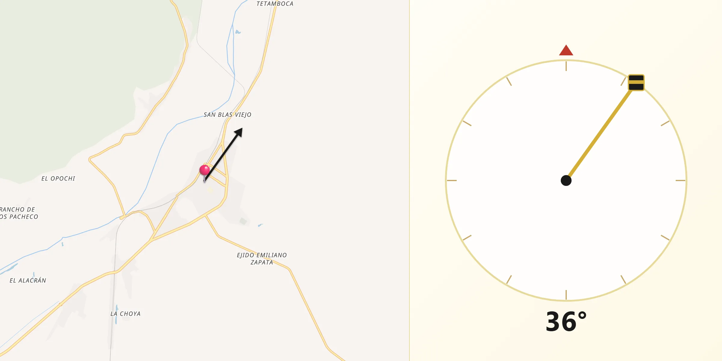 Dirección de la Qibla desde San Blas