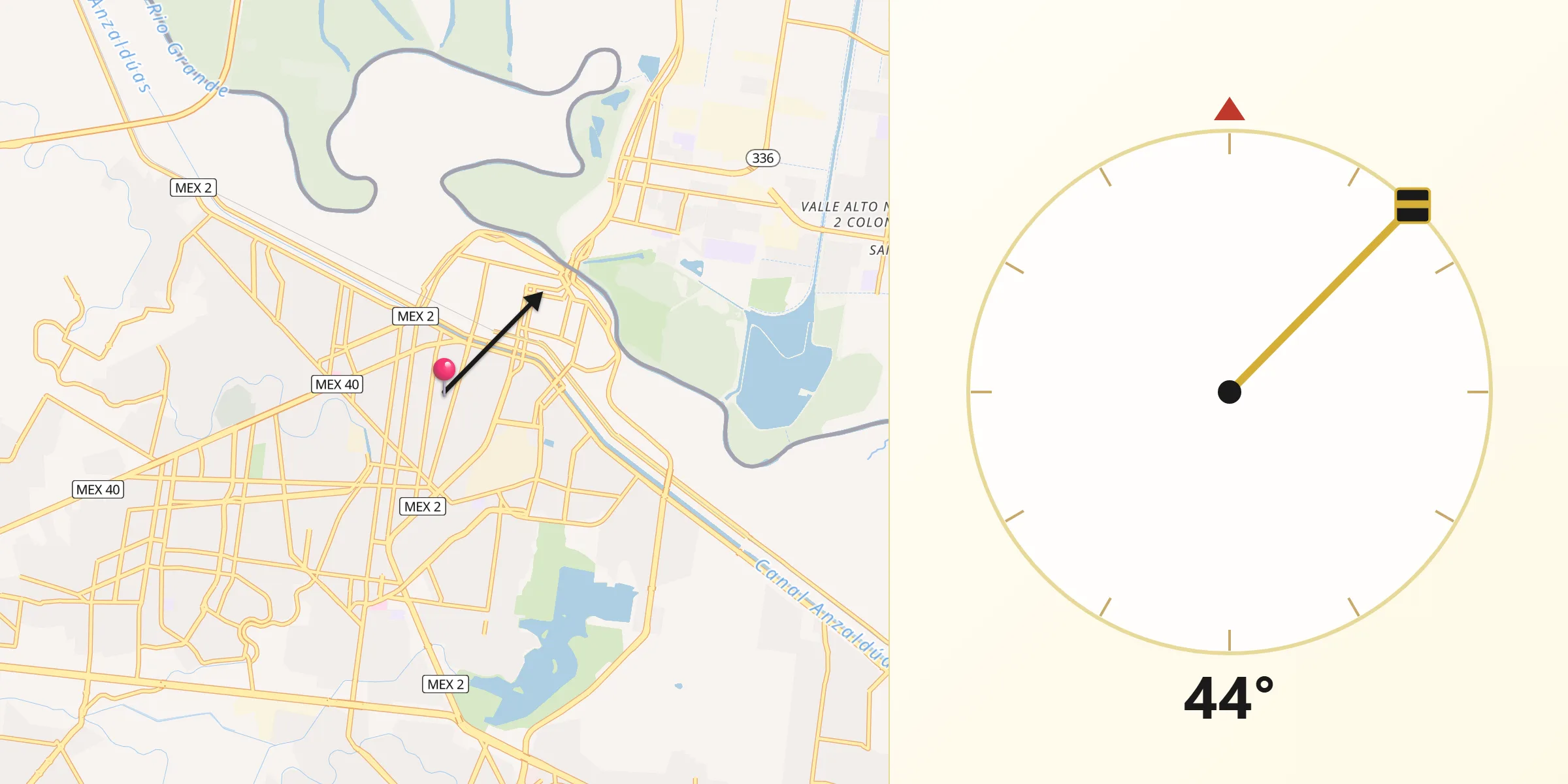 Dirección de la Qibla desde Reynosa