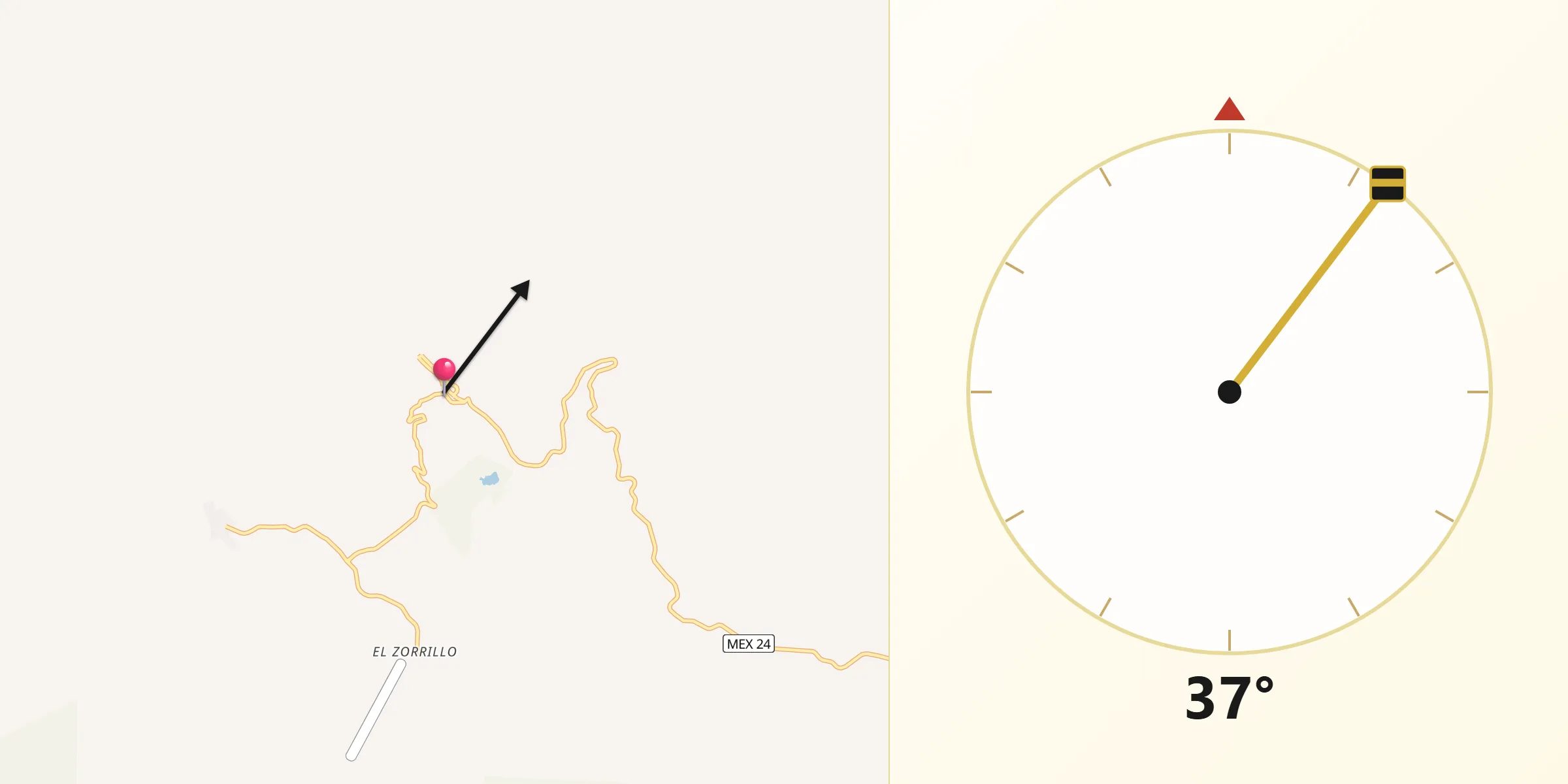 Dirección de la Qibla desde Guadalupe y Calvo
