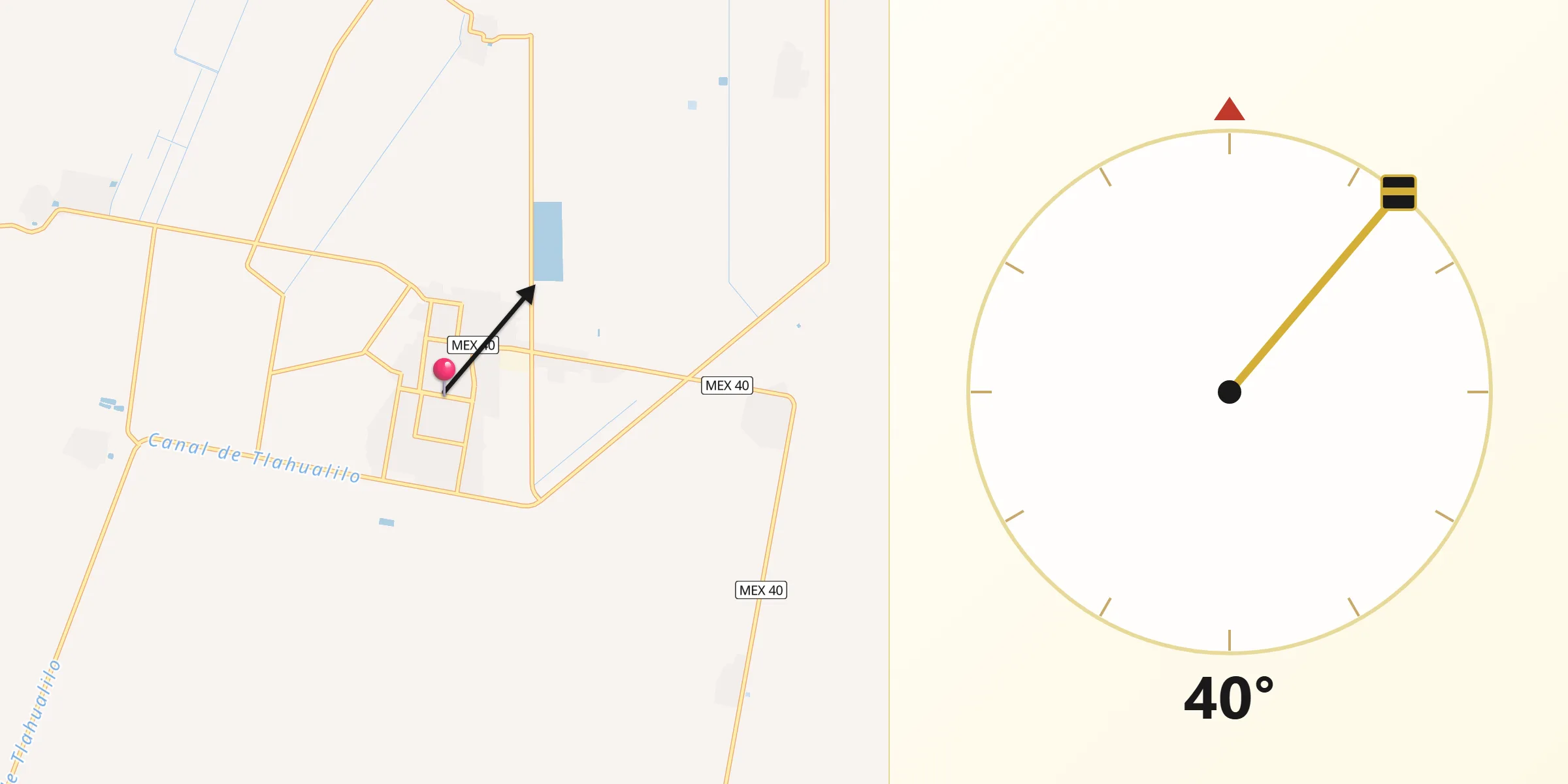 Dirección de la Qibla desde Tlahualilo de Zaragoza