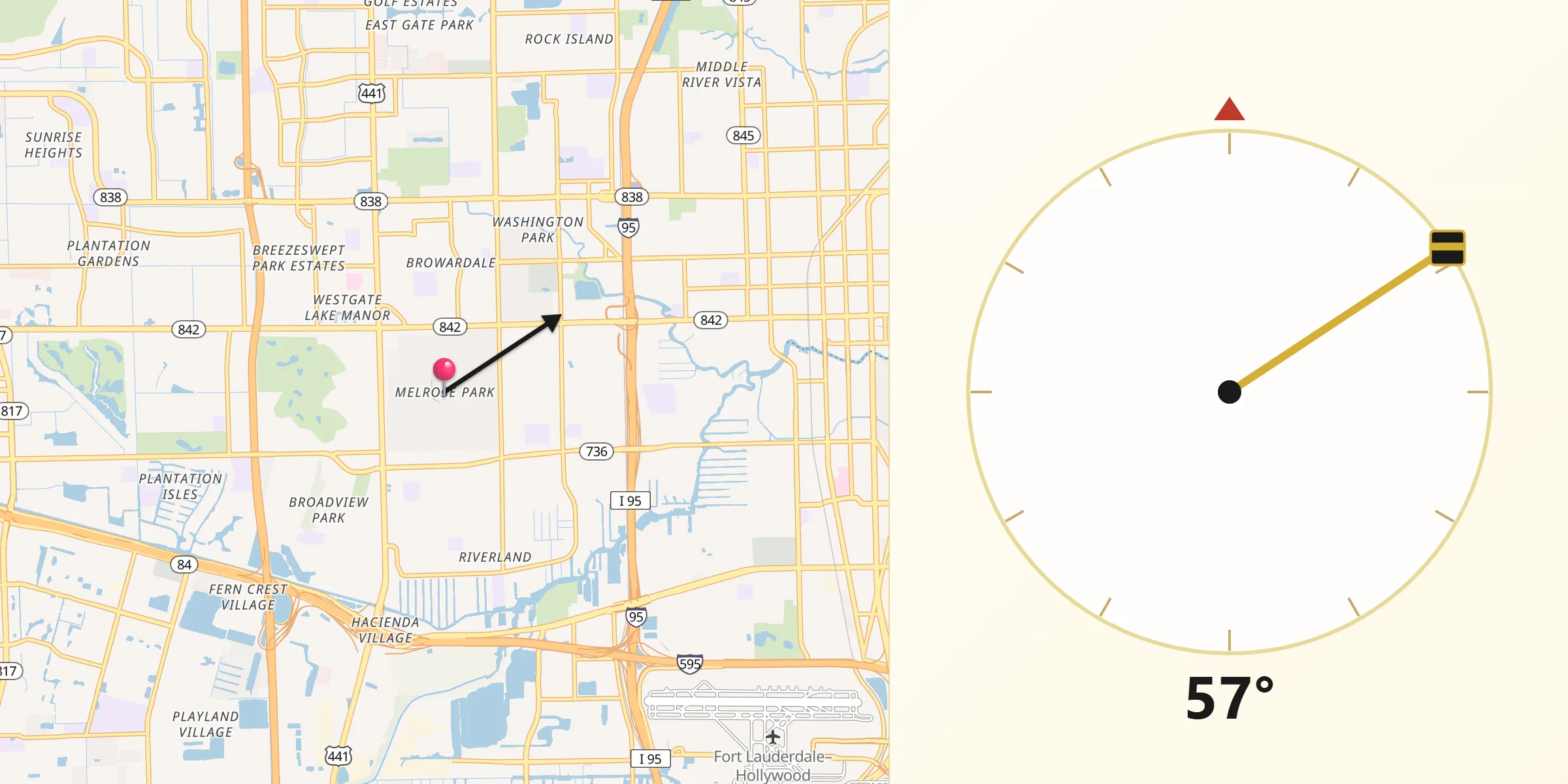 Qibla Direction from Melrose Park