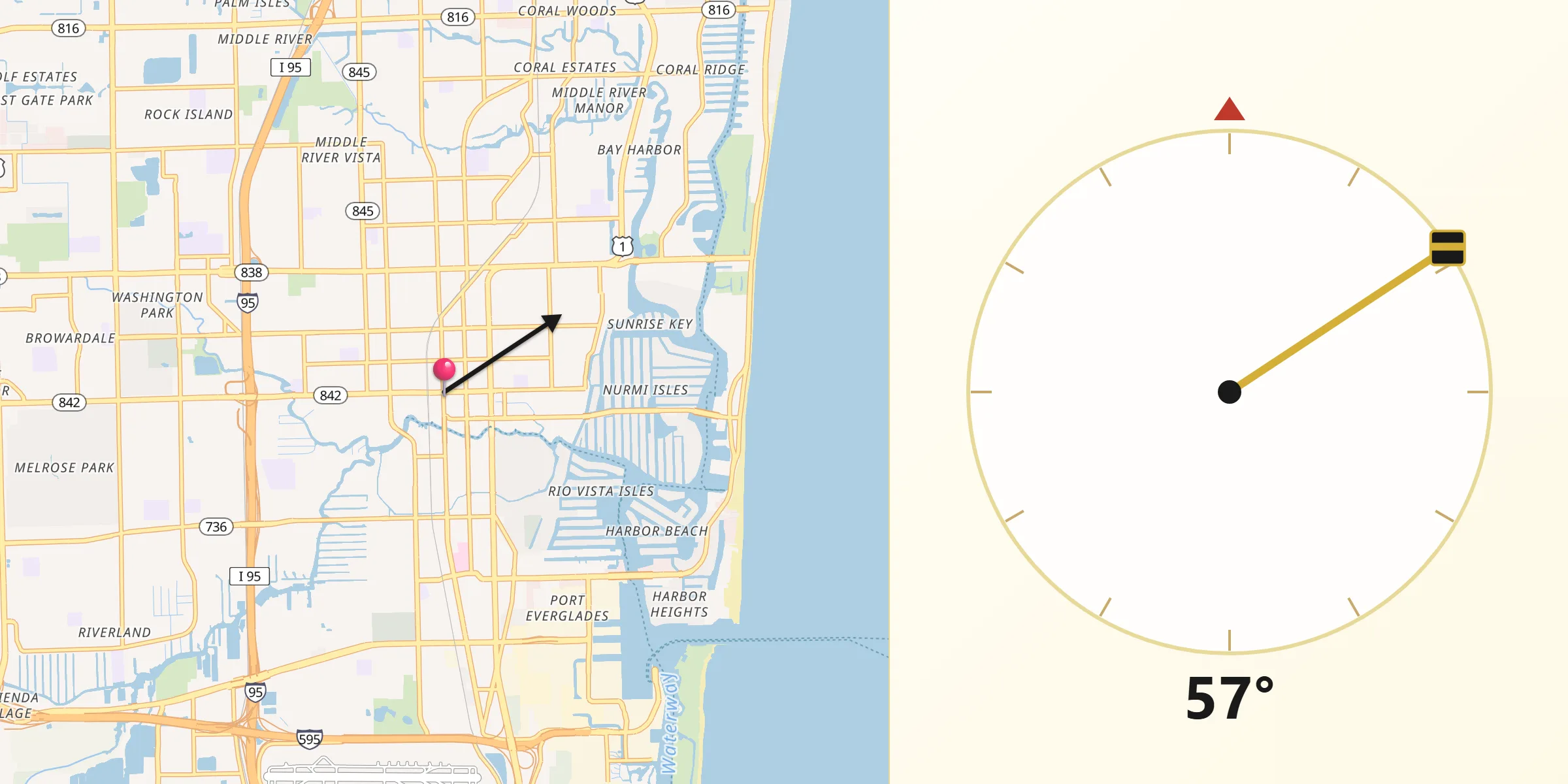 Qibla Direction from Fort Lauderdale