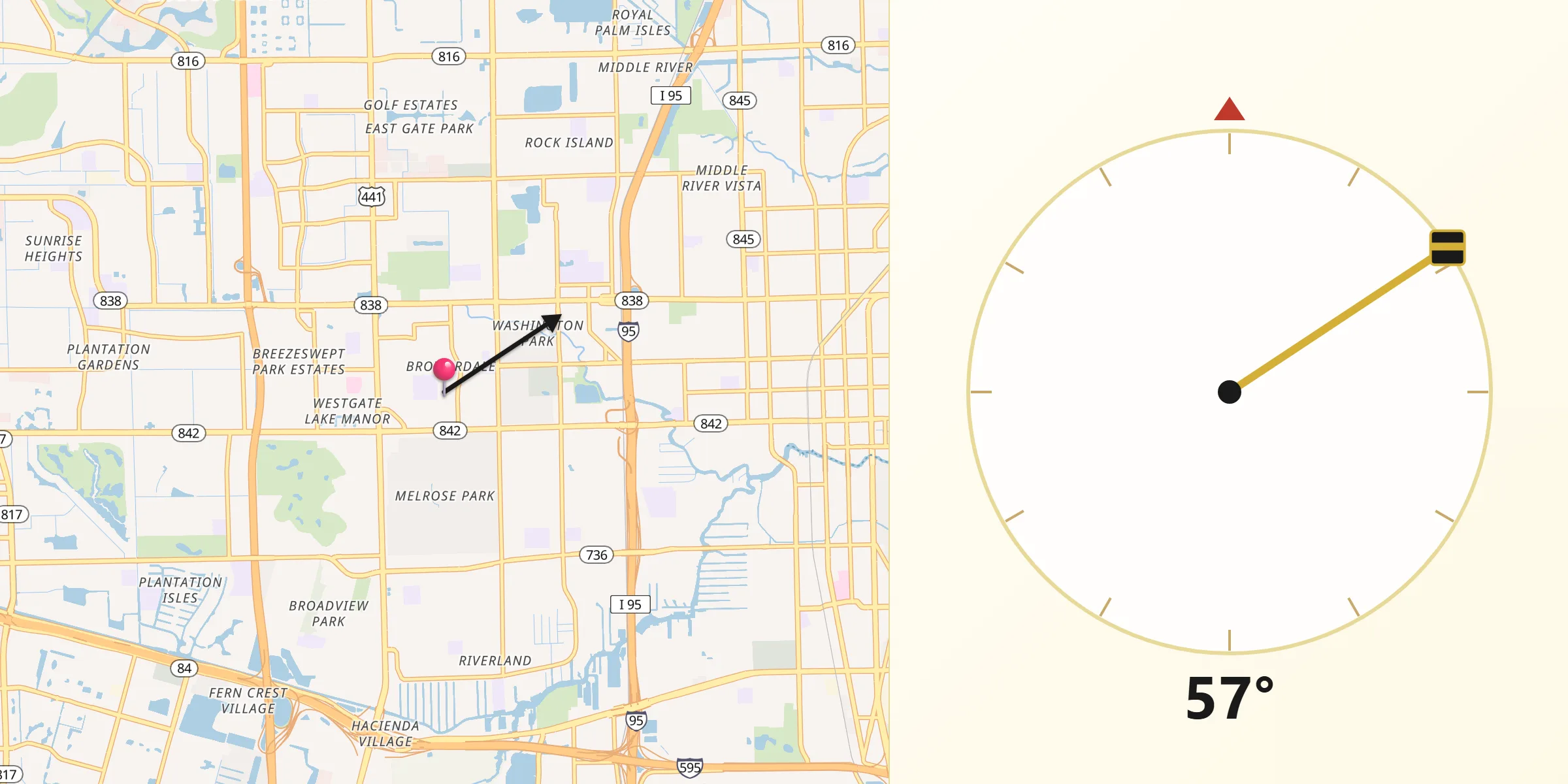 Qibla Direction from Broward Estates