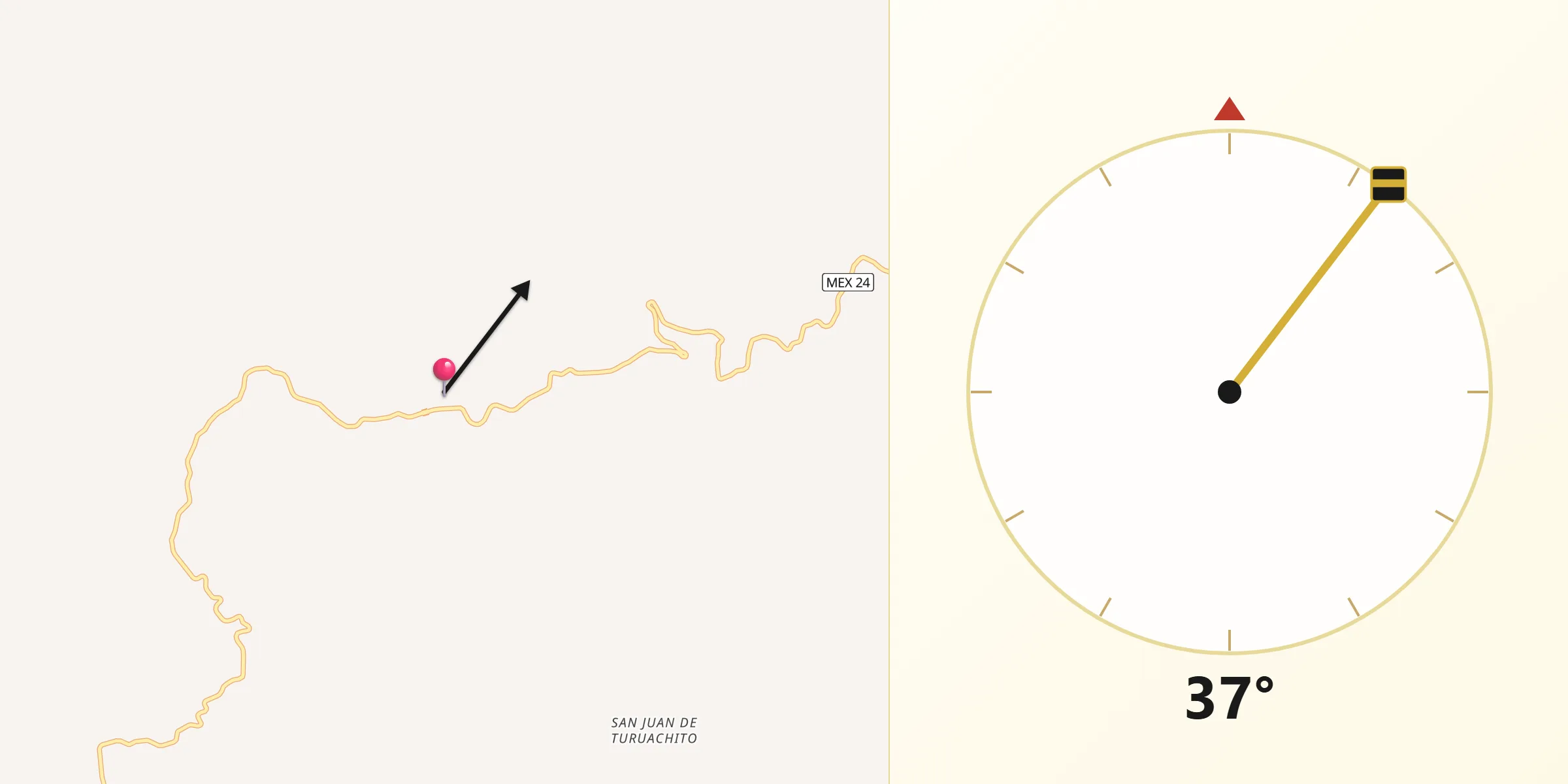 Dirección de la Qibla desde Turuachi
