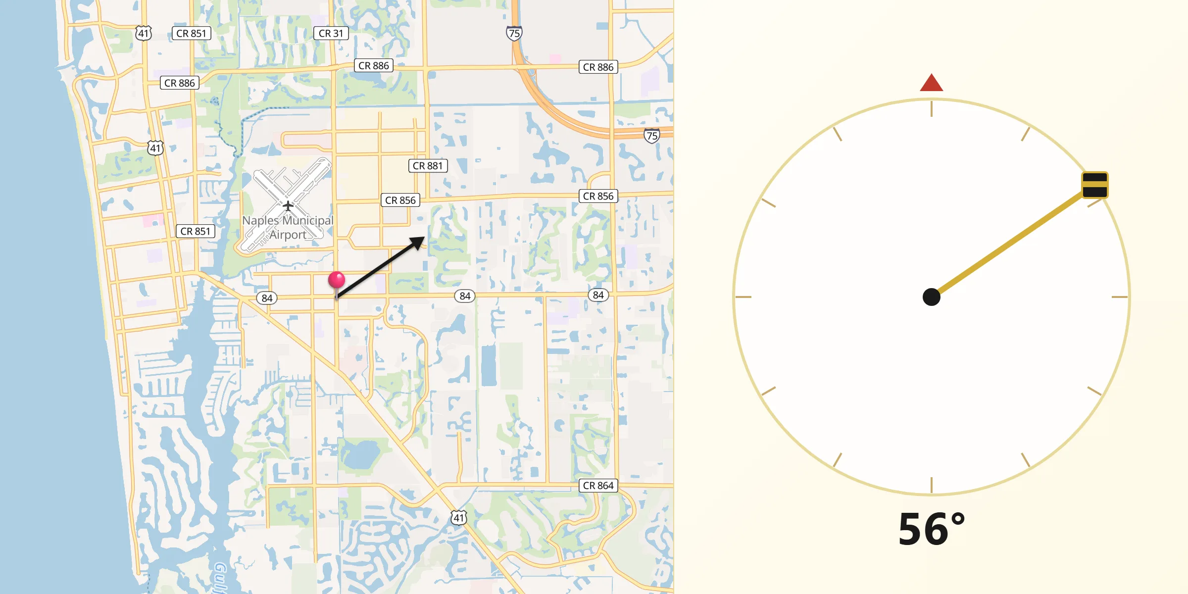 Qibla Direction from East Naples