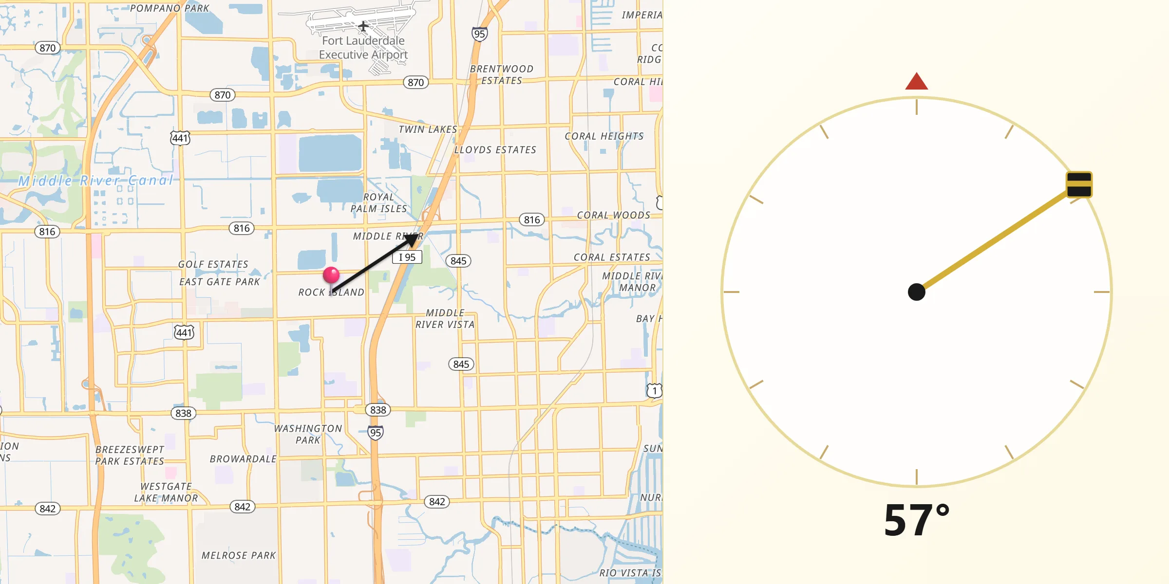 Qibla Direction from Rock Island