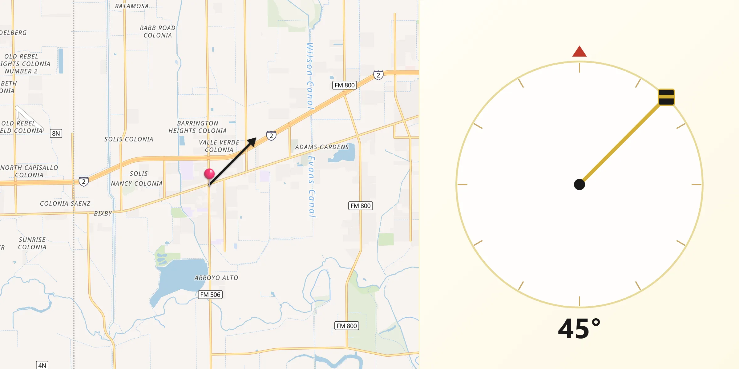 Qibla Direction from La Feria