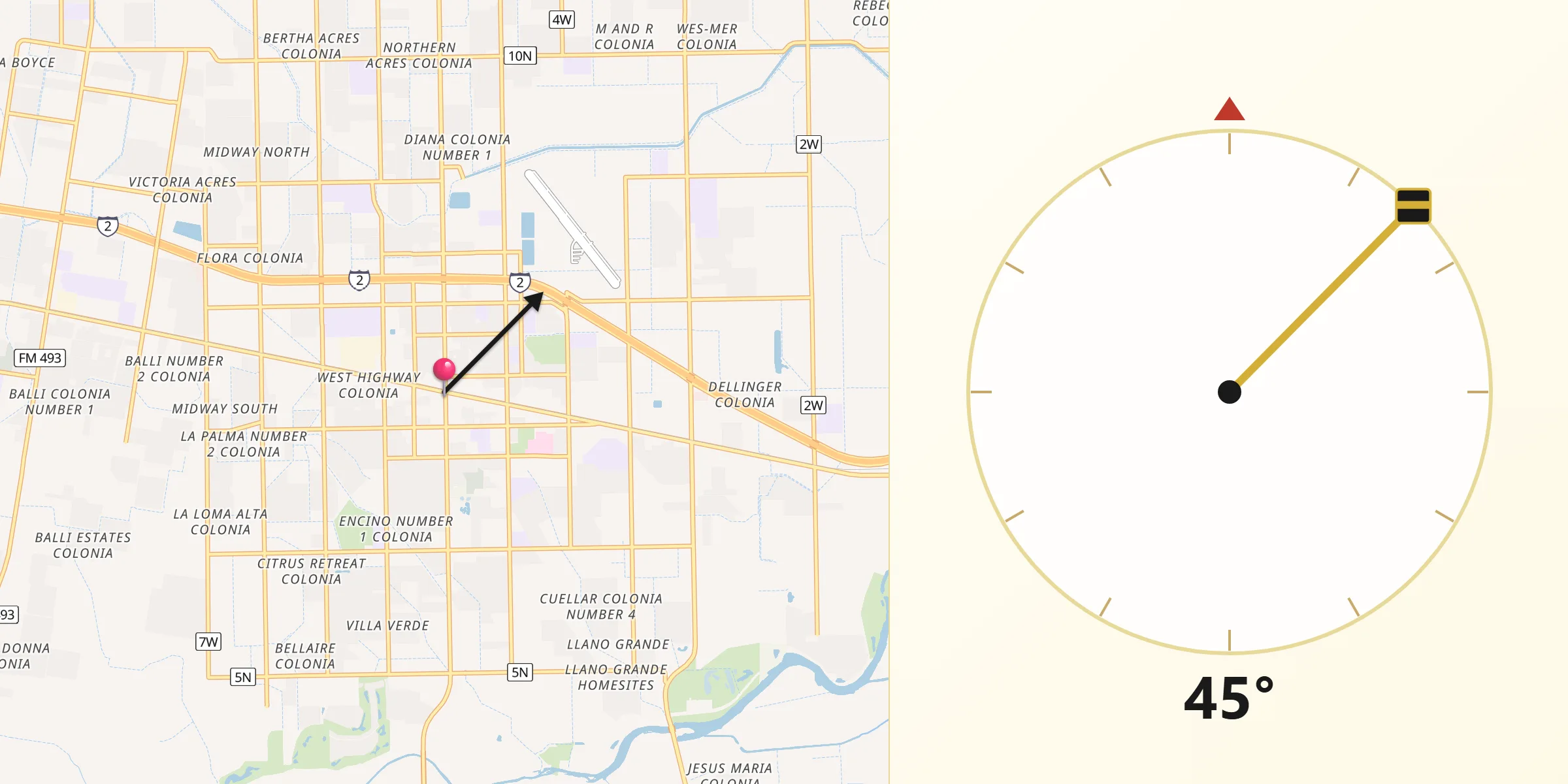 Qibla Direction from Weslaco