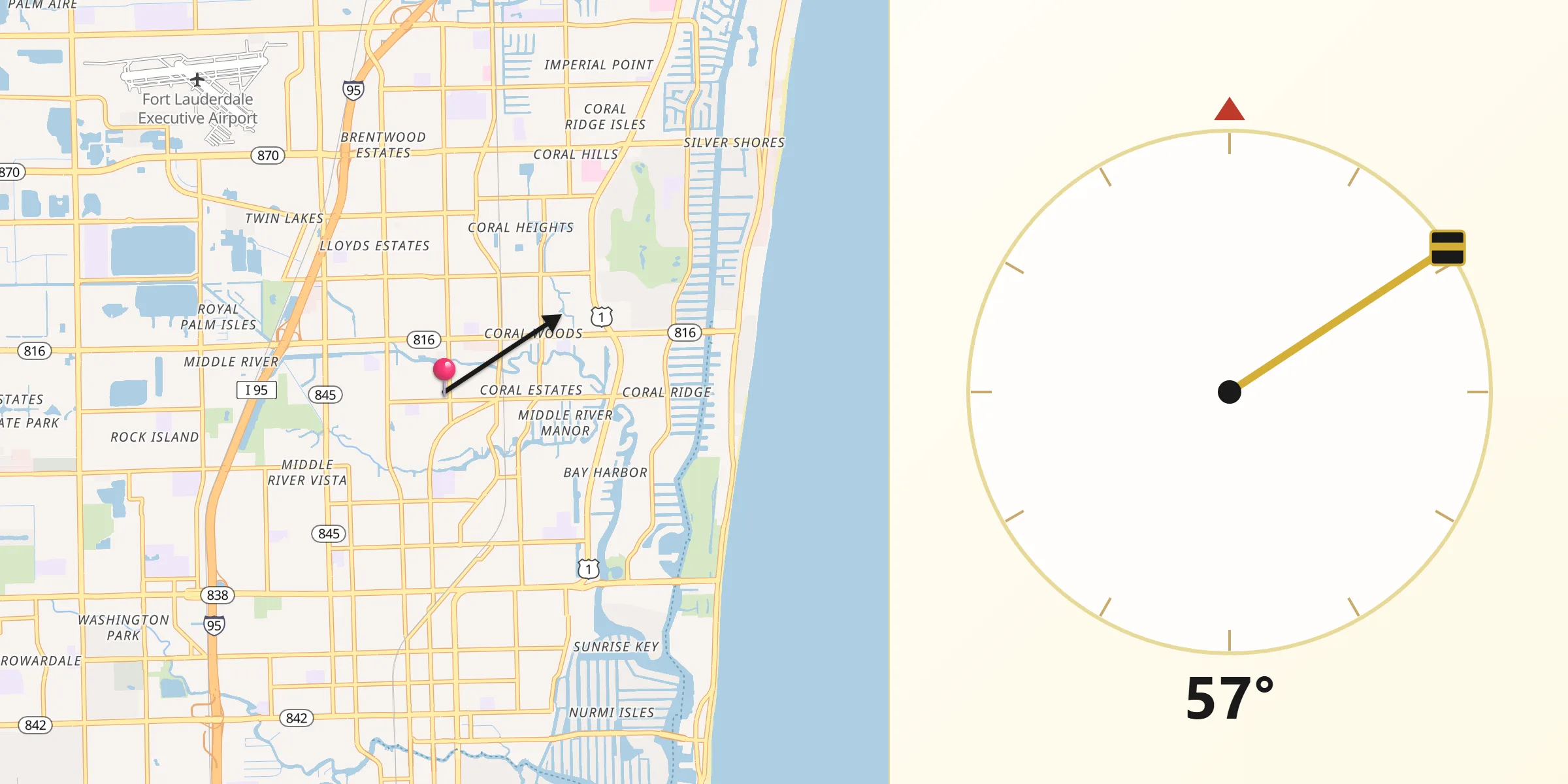 Qibla Direction from Wilton Manors