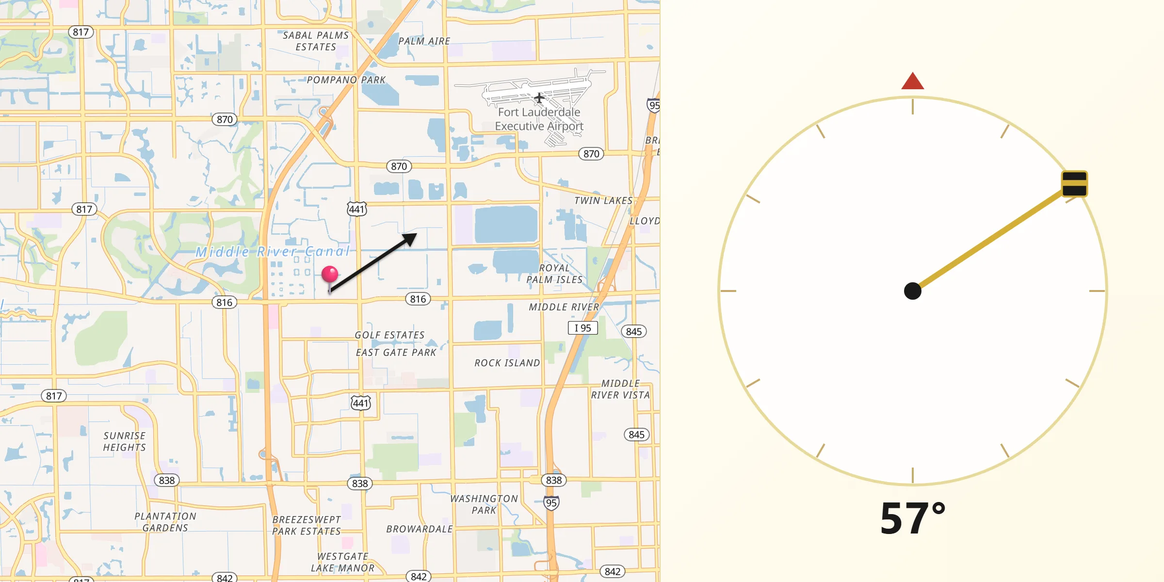 Qibla Direction from Lauderdale Lakes