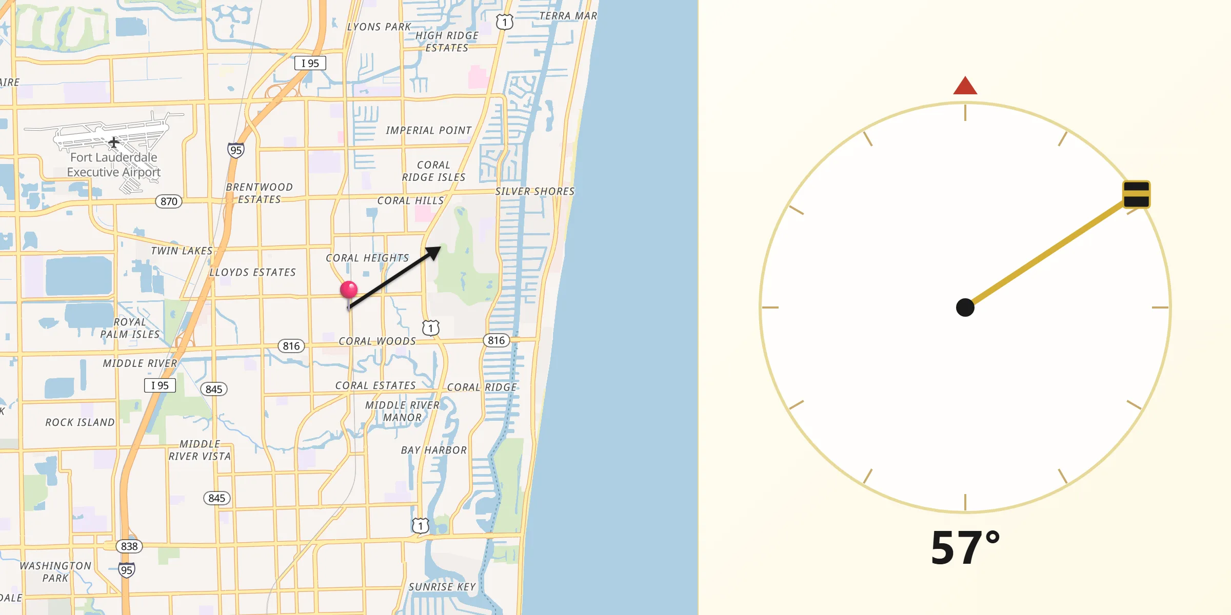 Qibla Direction from Oakland Park