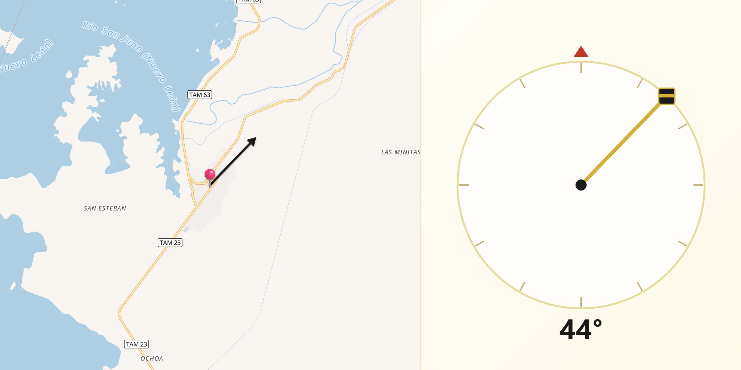 Dirección de la Qibla desde Comales