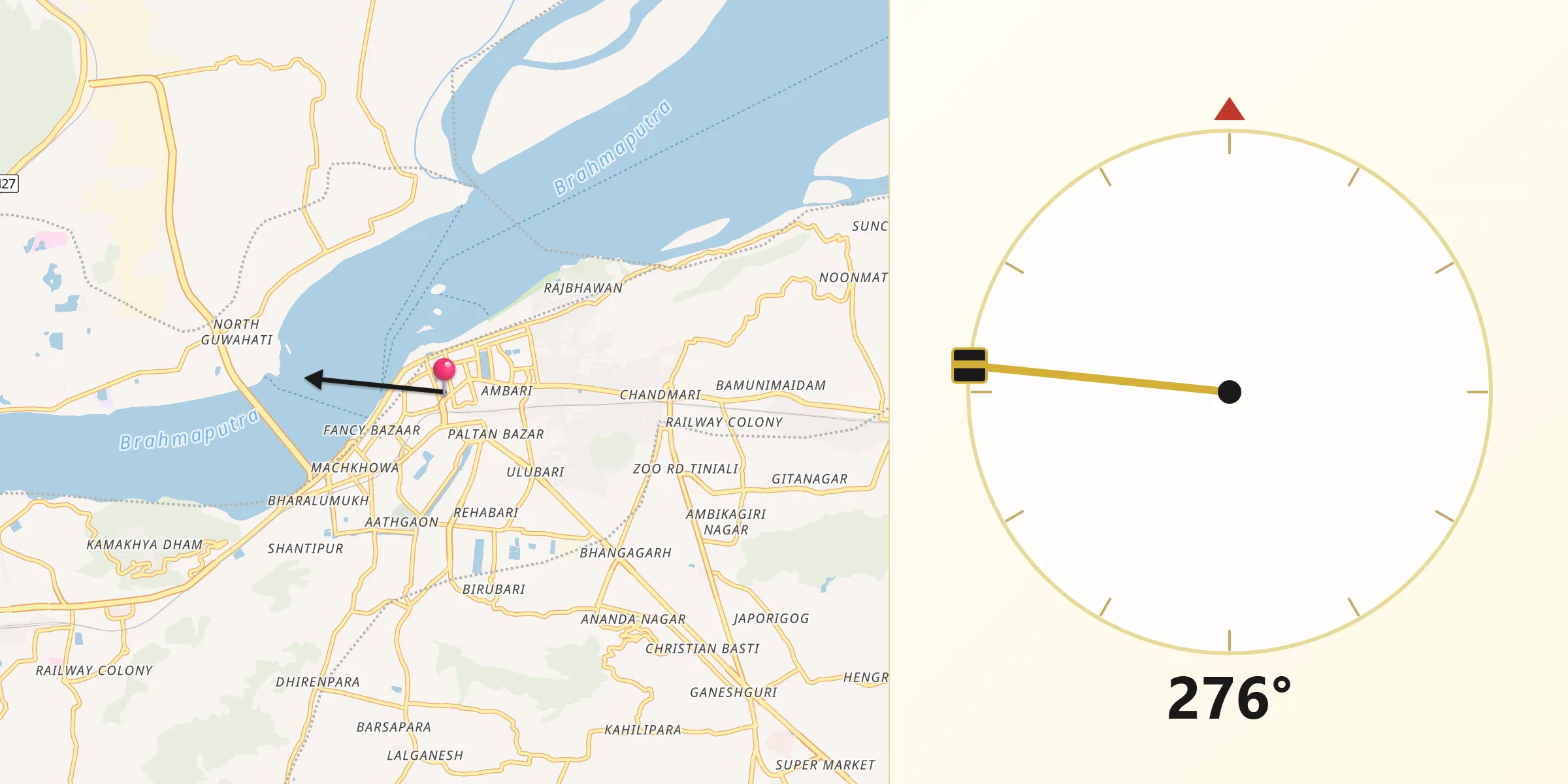 Qibla Direction from Guwahati