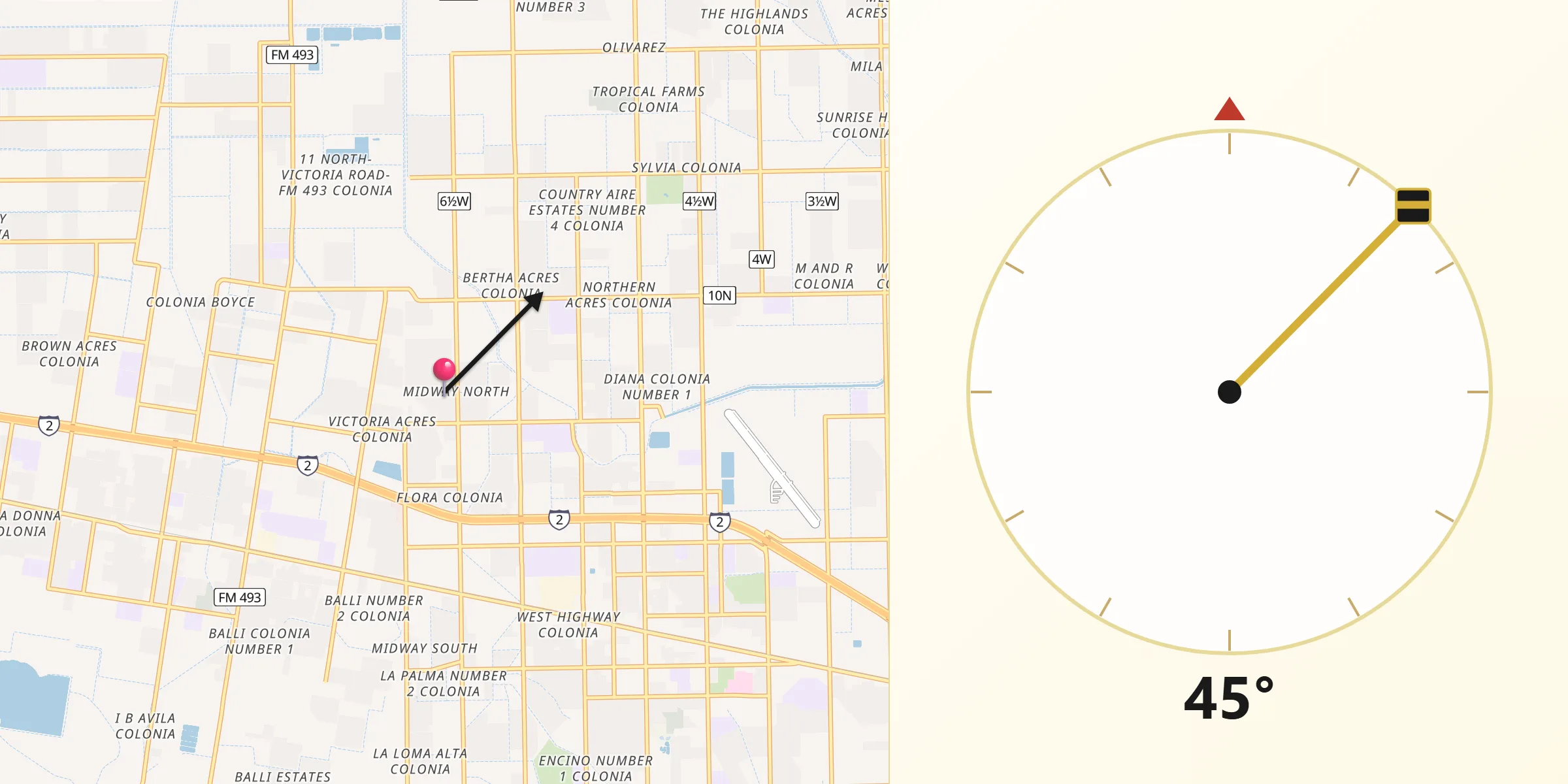 Qibla Direction from Midway North
