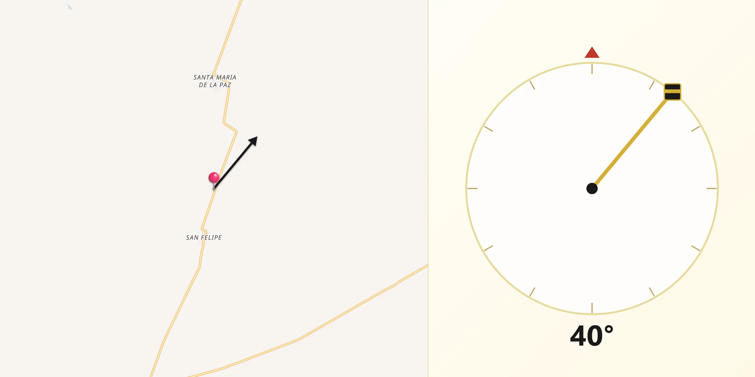 Dirección de la Qibla desde Mapimí
