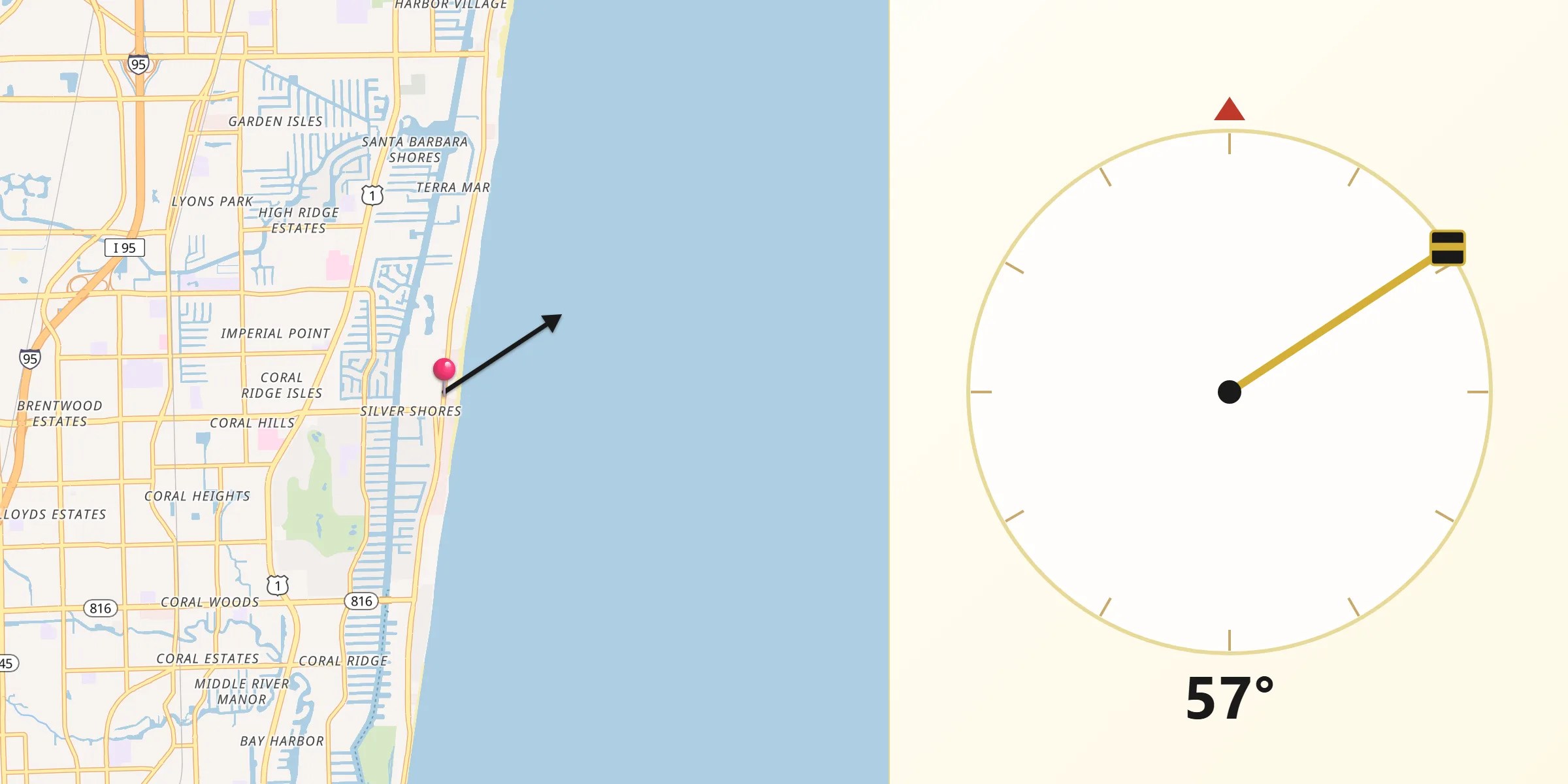 Qibla Direction from Lauderdale-by-the-Sea