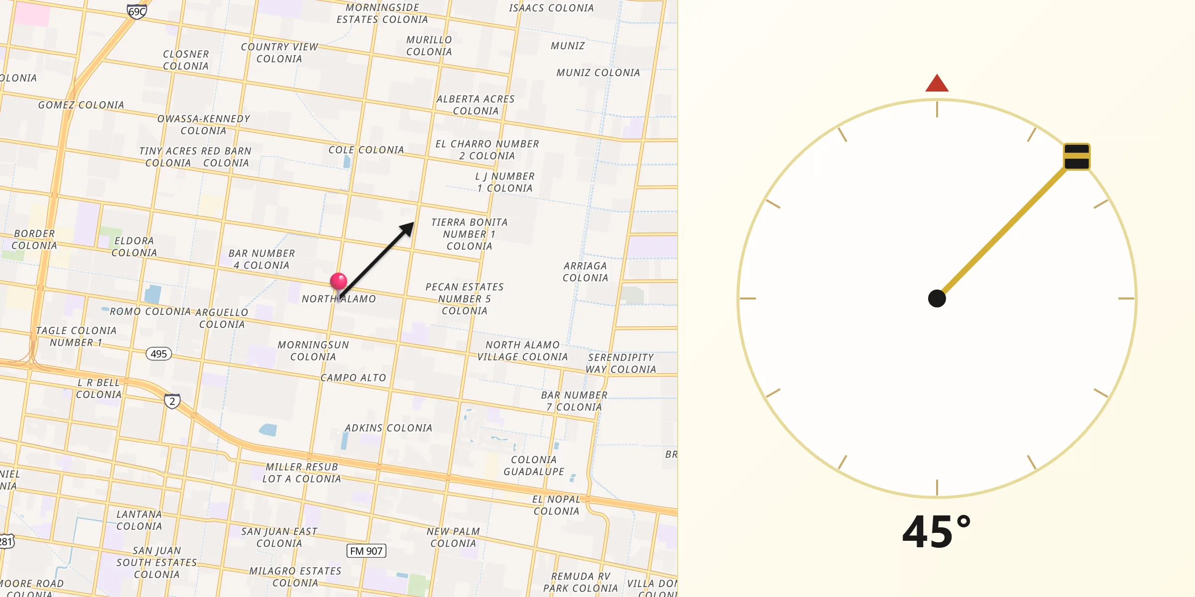Qibla Direction from North Alamo