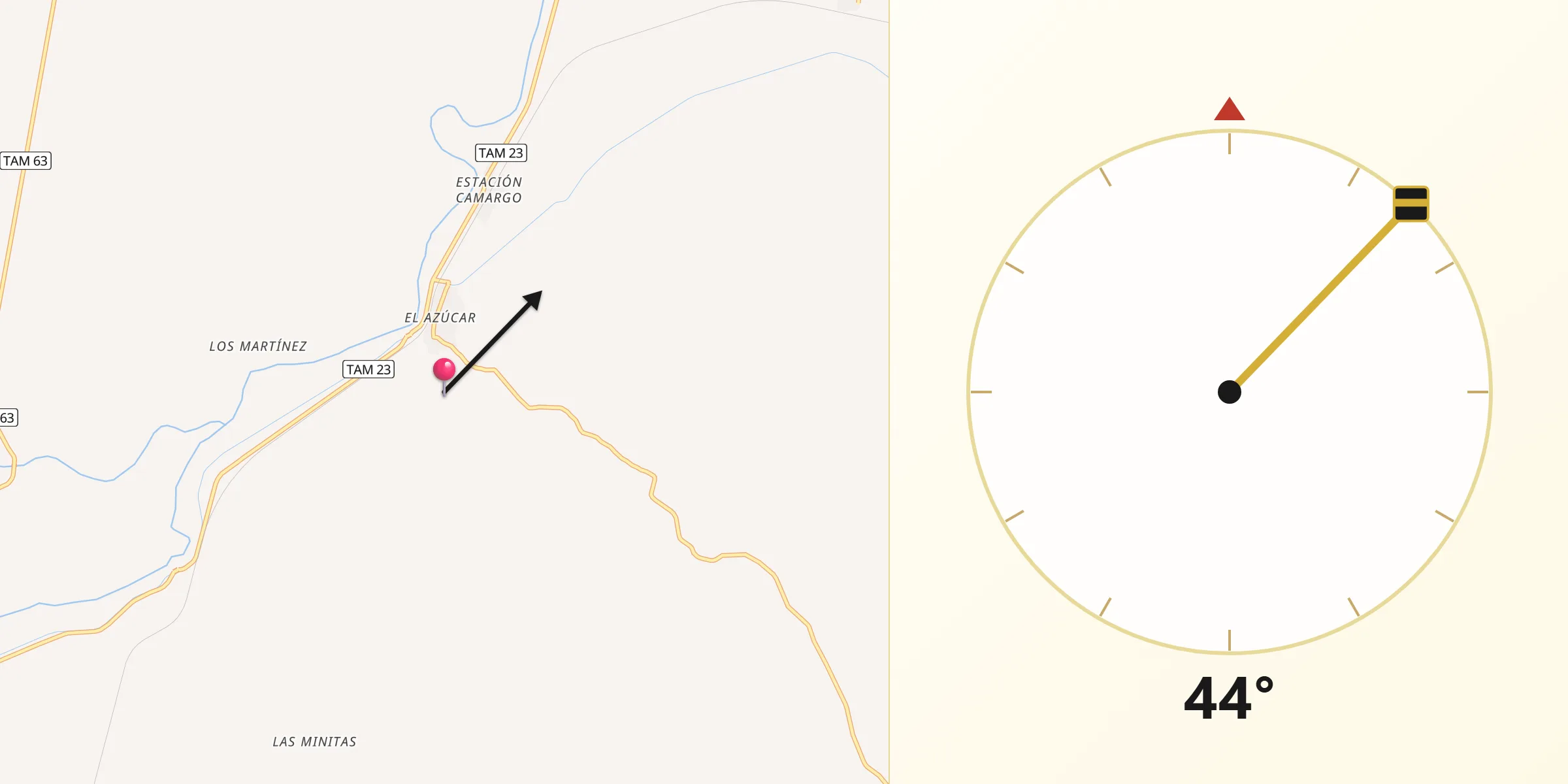 Dirección de la Qibla desde Santa Rosalía de Camargo