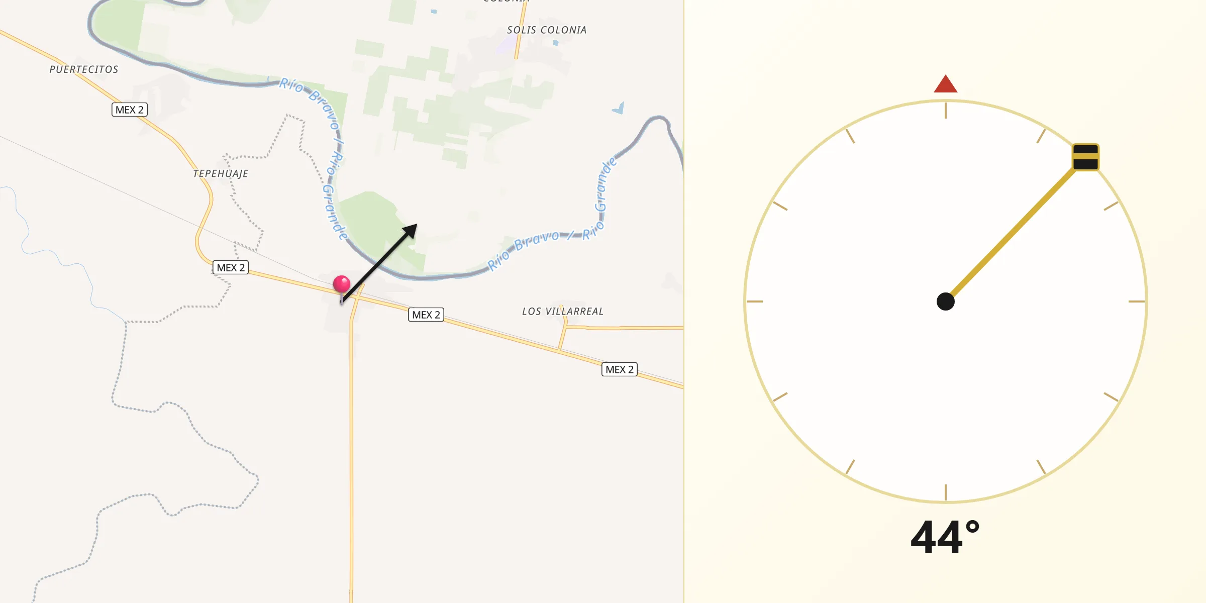Dirección de la Qibla desde Valadeces