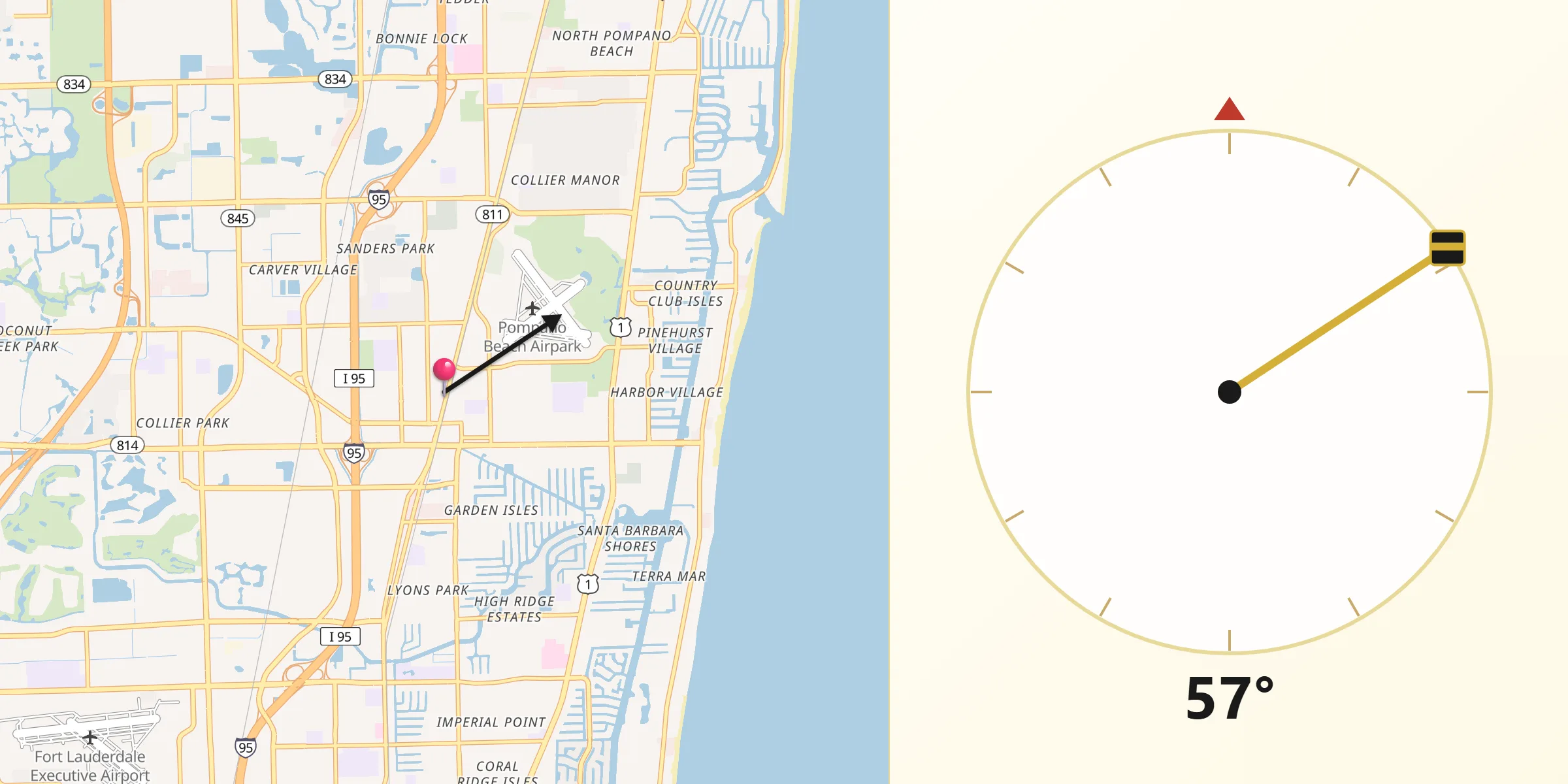 Qibla Direction from Pompano Beach
