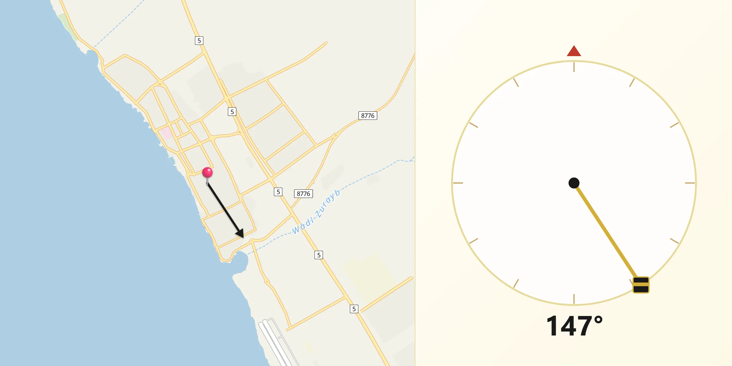 Direction vers la Qibla depuis Al Wajh