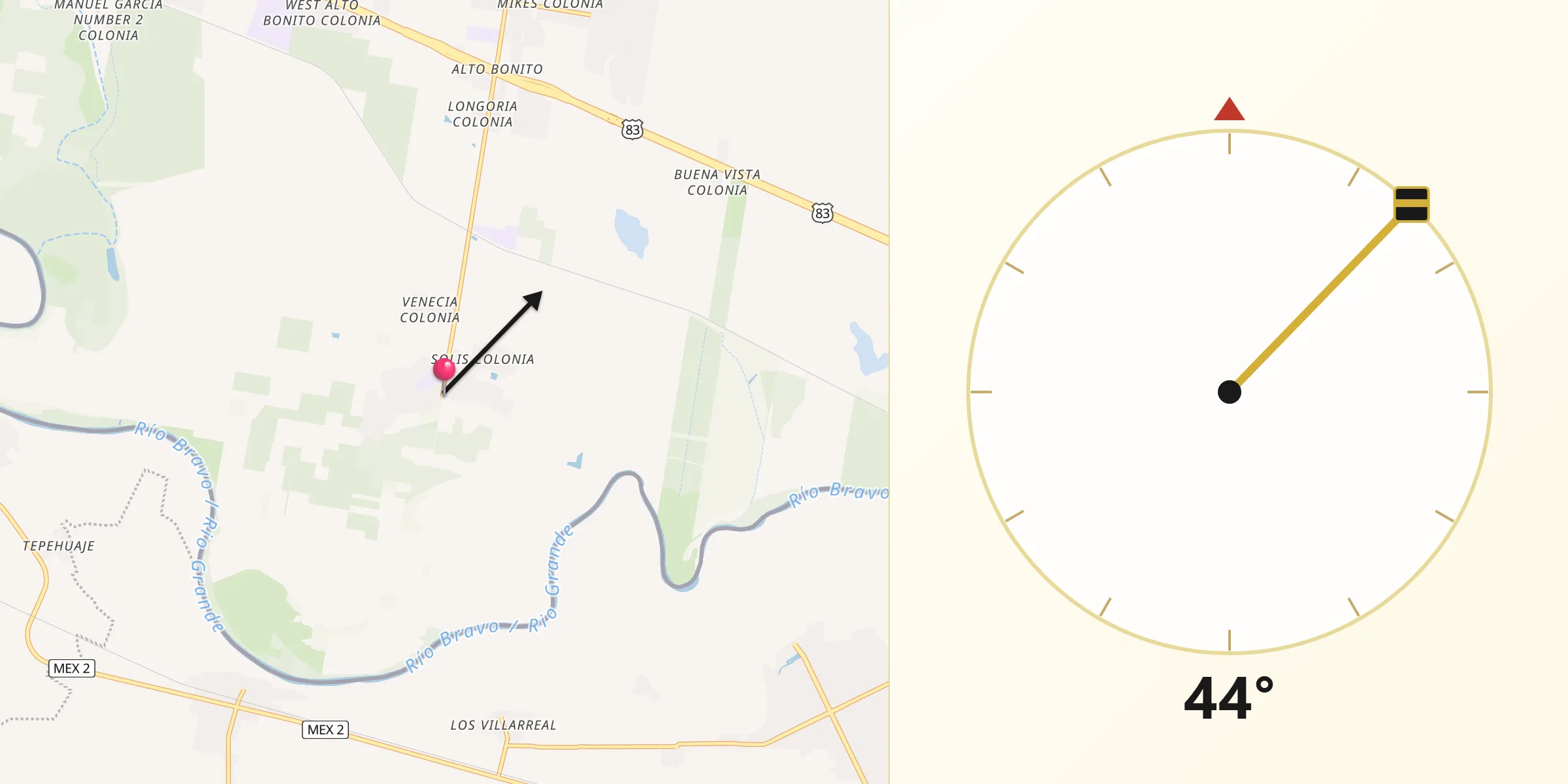 Qibla Direction from La Grulla