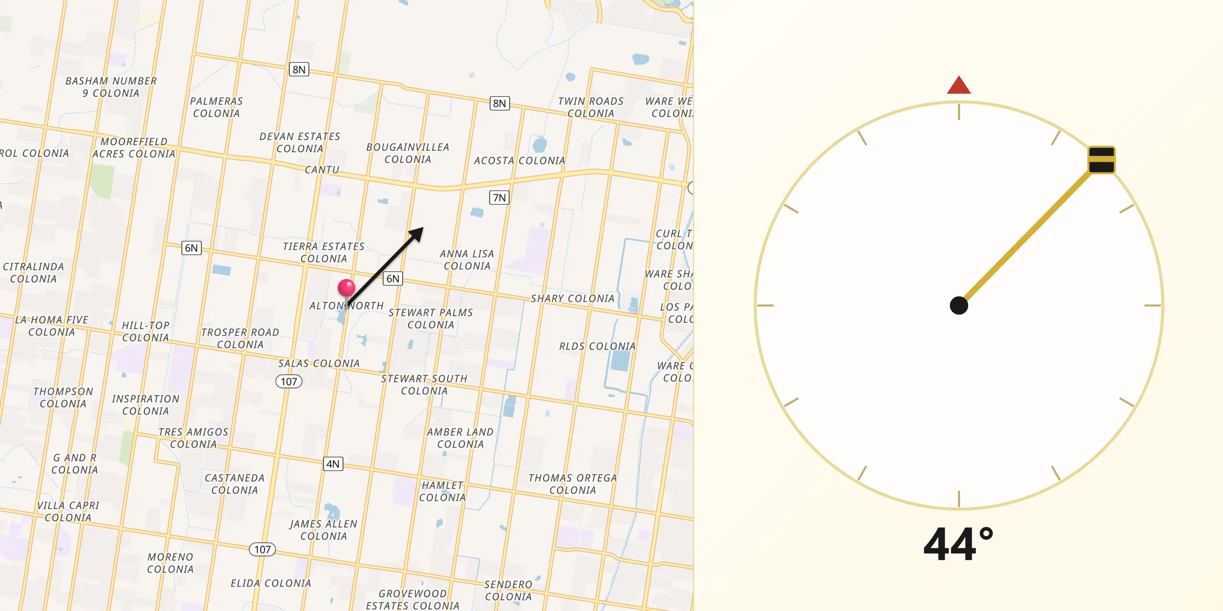 Qibla Direction from Alton North (historical)