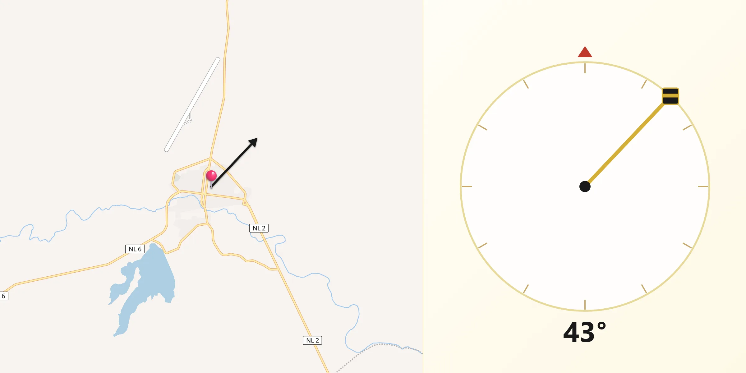 Dirección de la Qibla desde Agualeguas