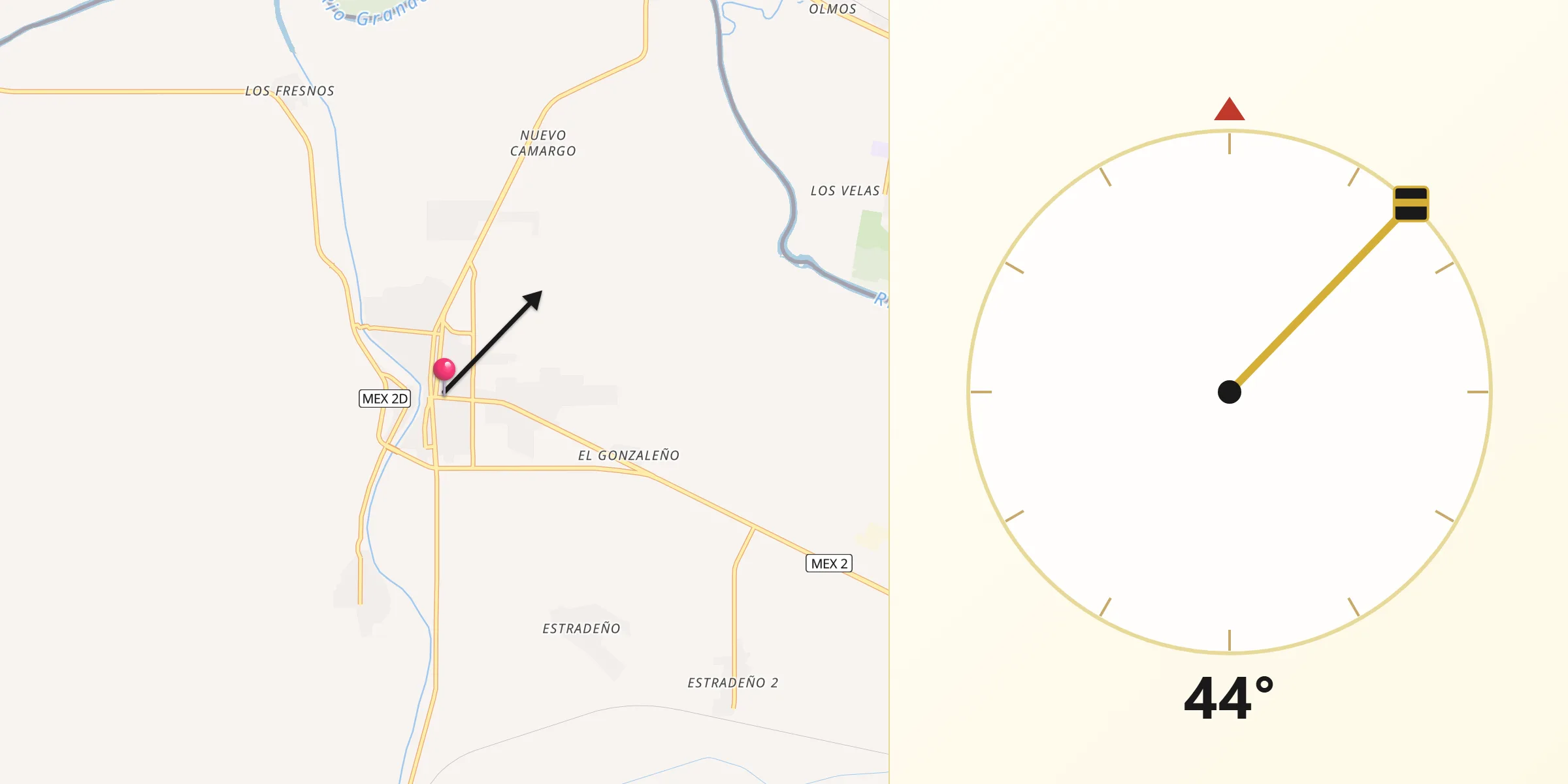 Dirección de la Qibla desde Ciudad Camargo