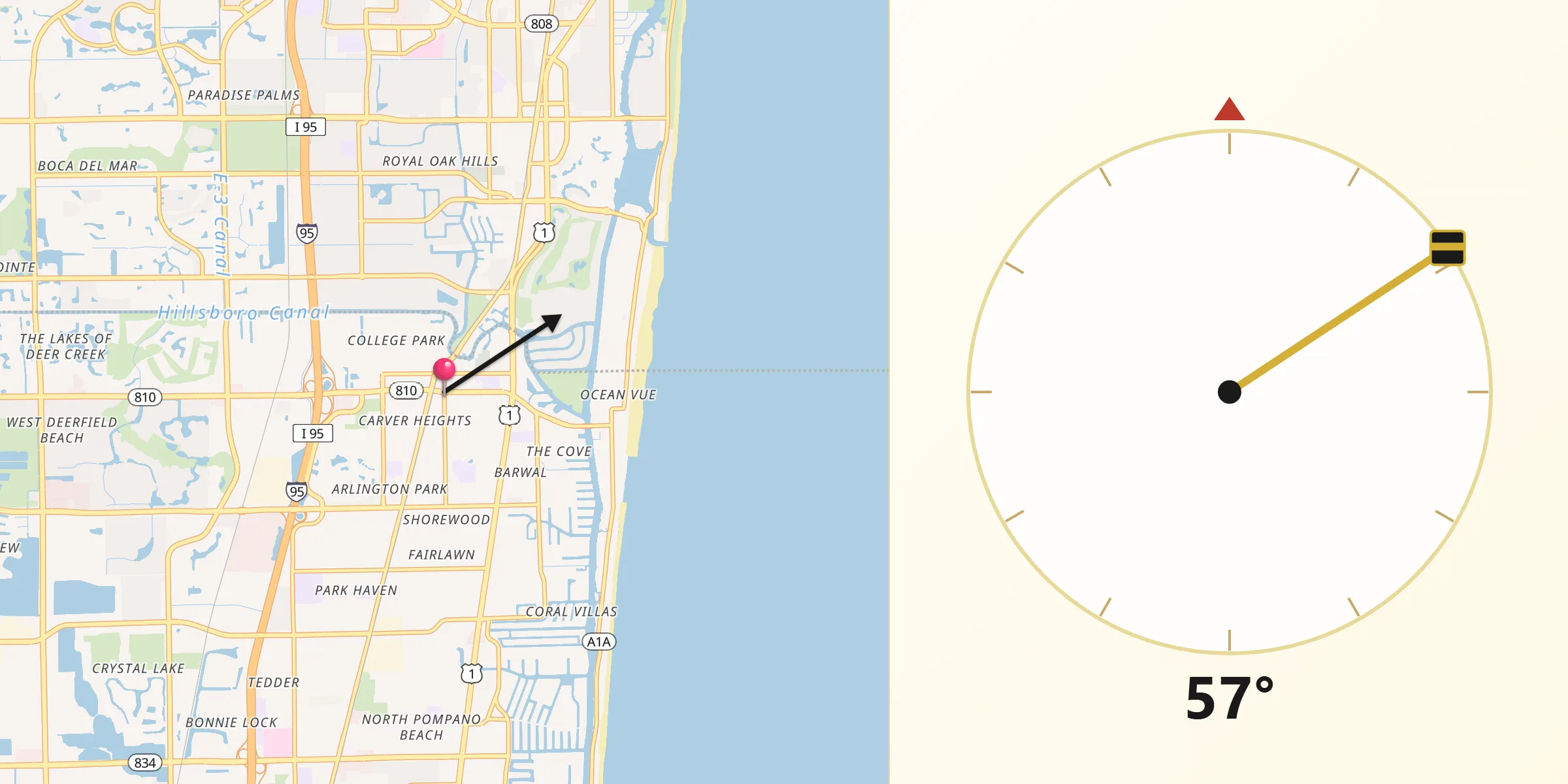 Qibla Direction from Deerfield Beach