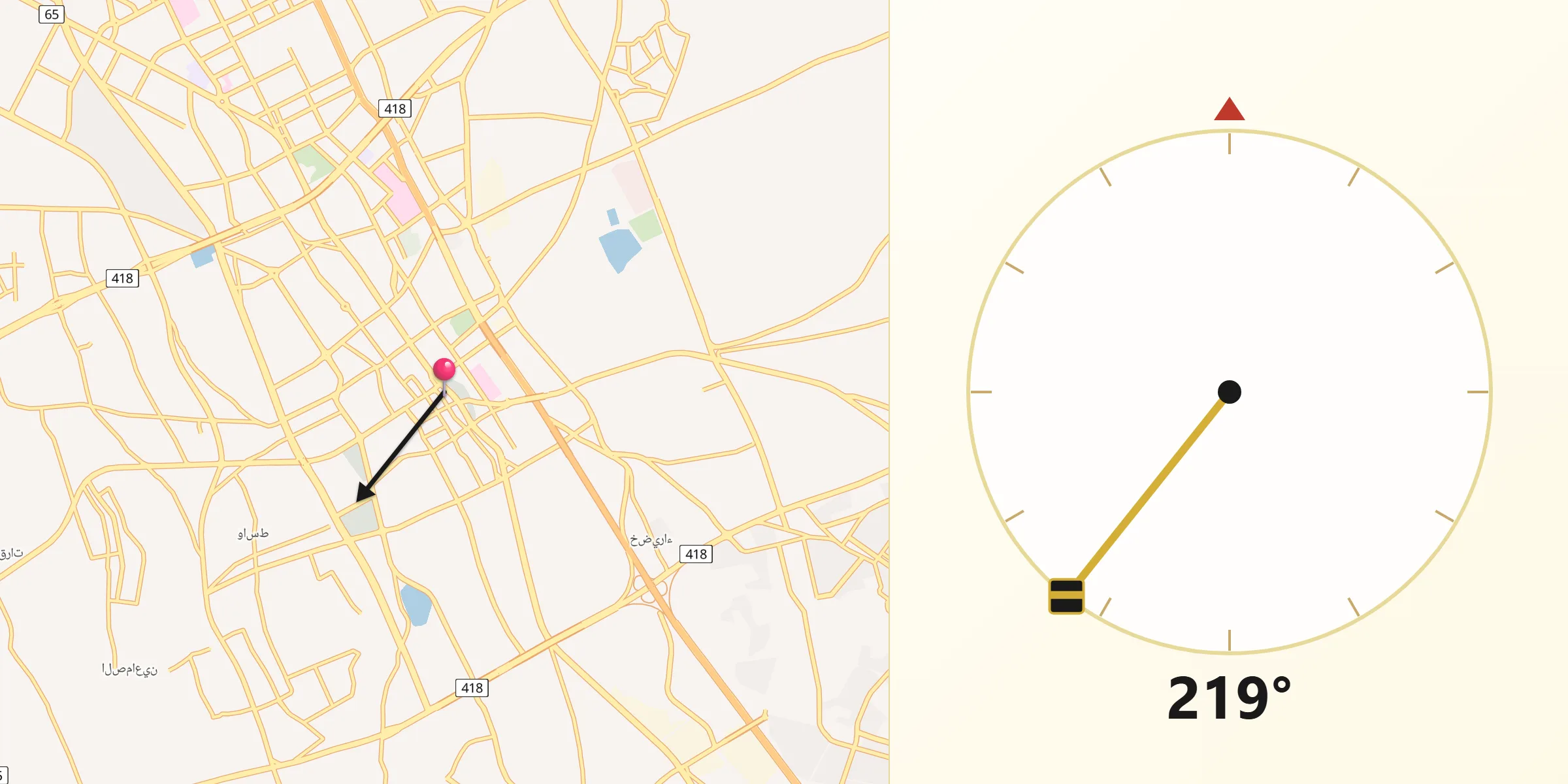 Qibla Riktning från Buraydah