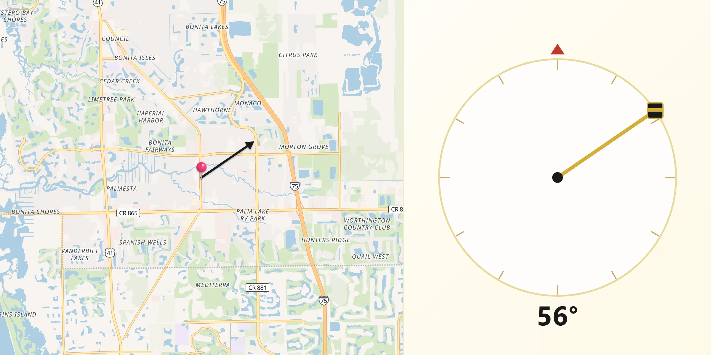 Qibla Direction from Bonita Springs