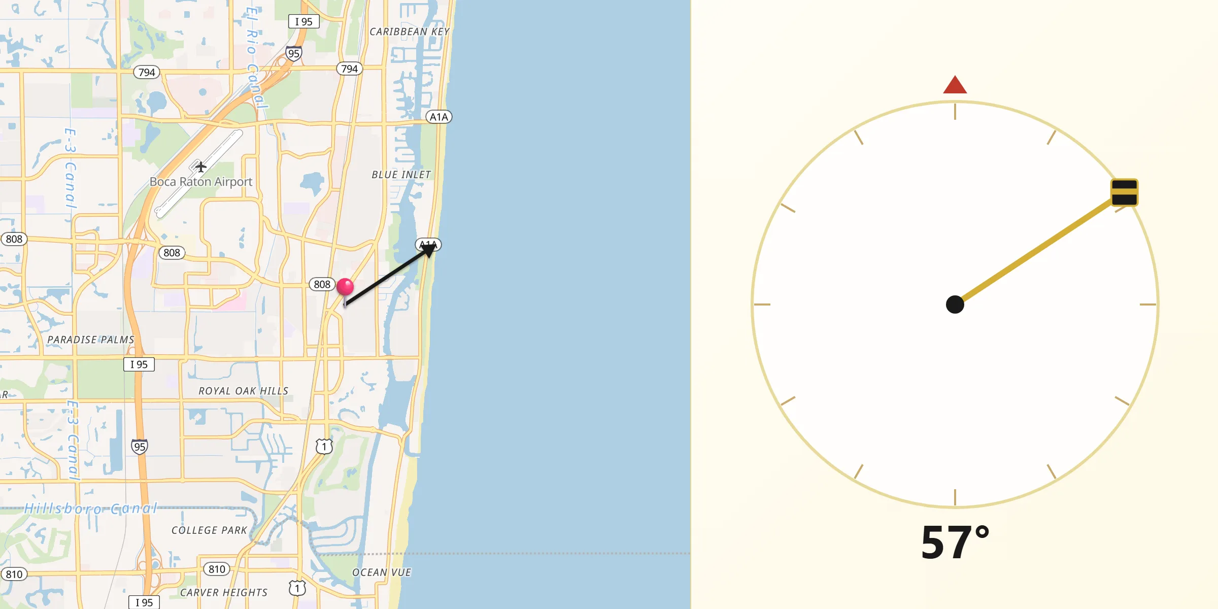 Qibla Direction from Boca Raton