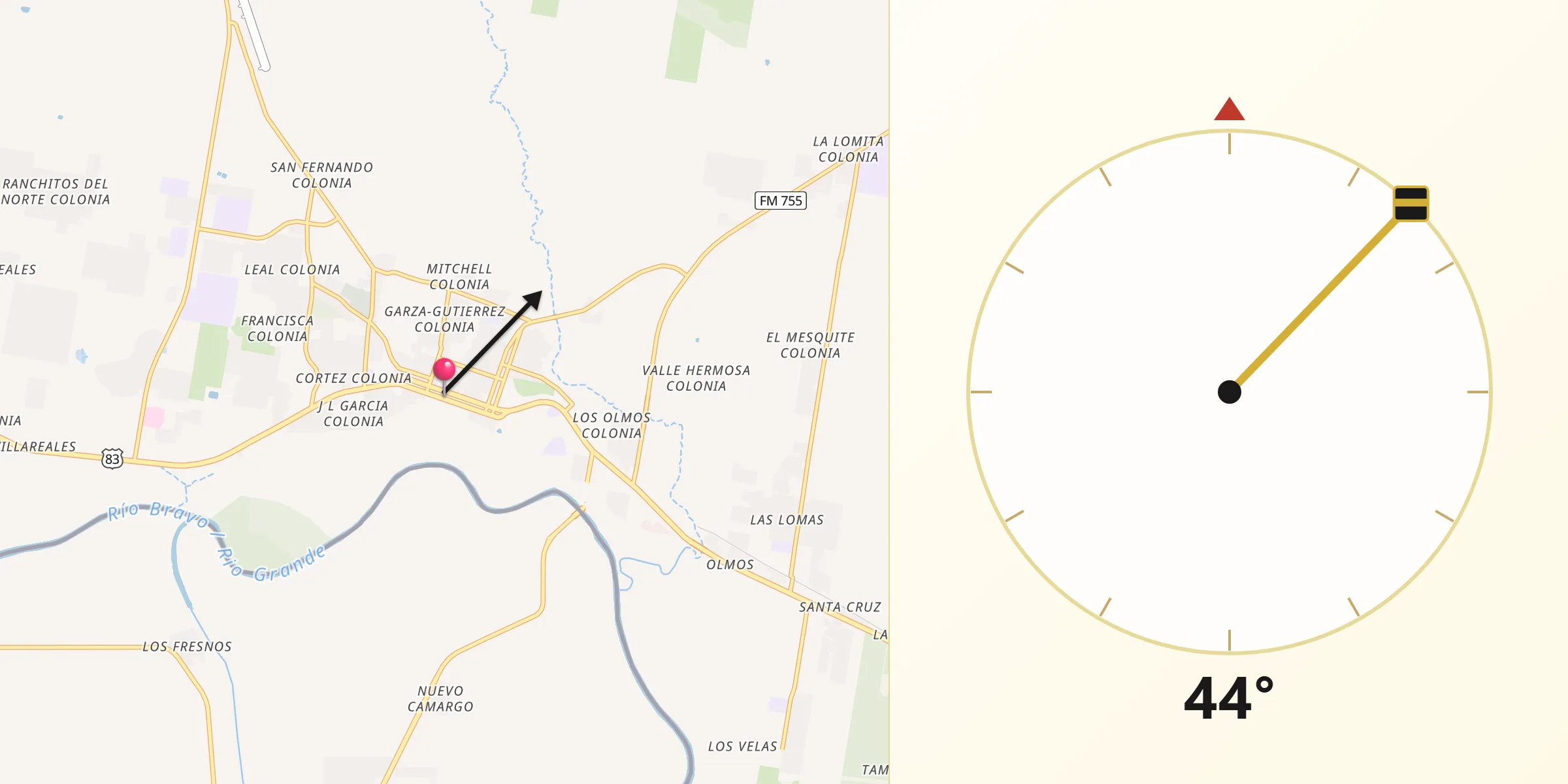 Qibla Direction from Rio Grande City
