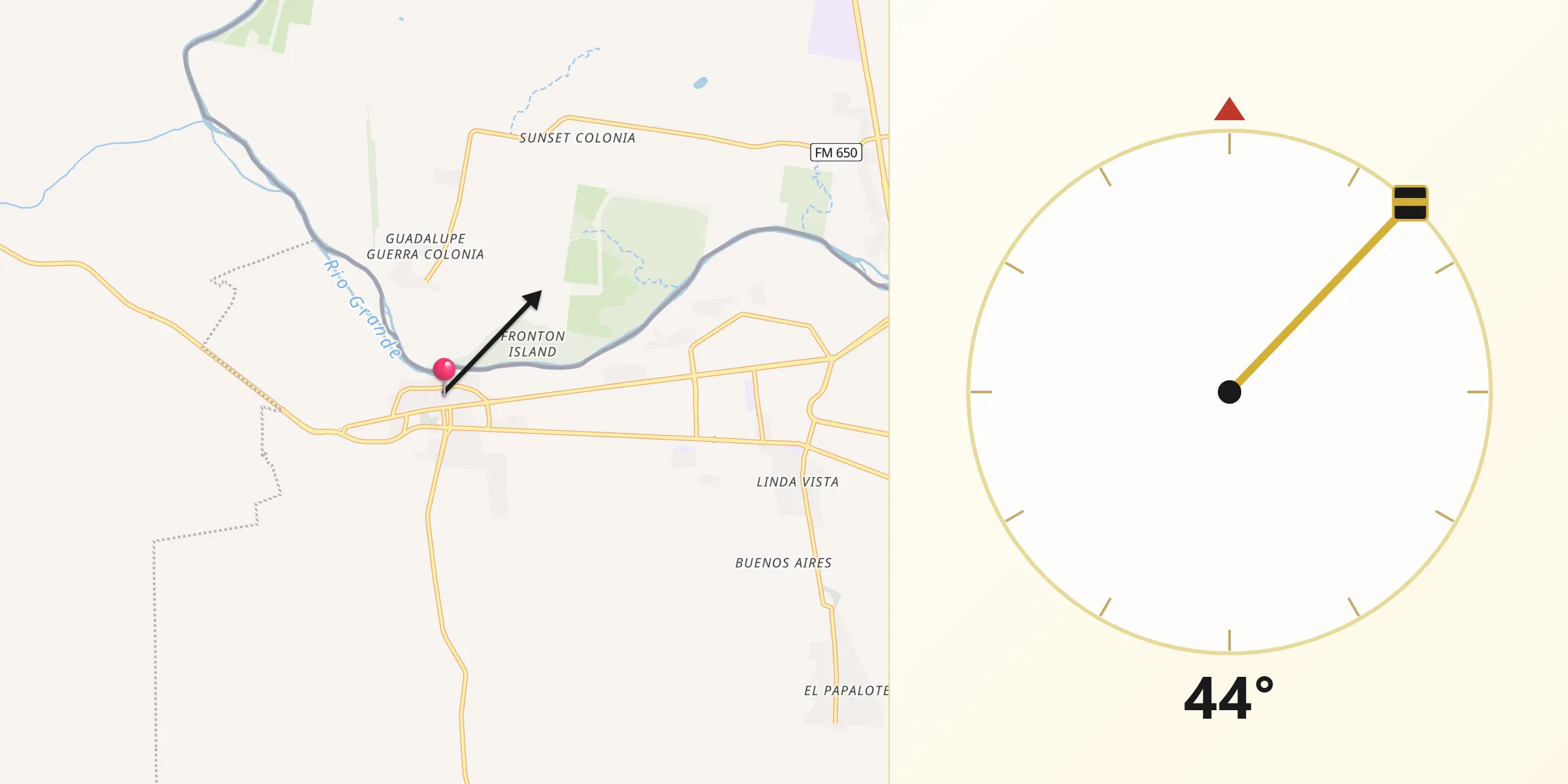 Dirección de la Qibla desde Los Guerra